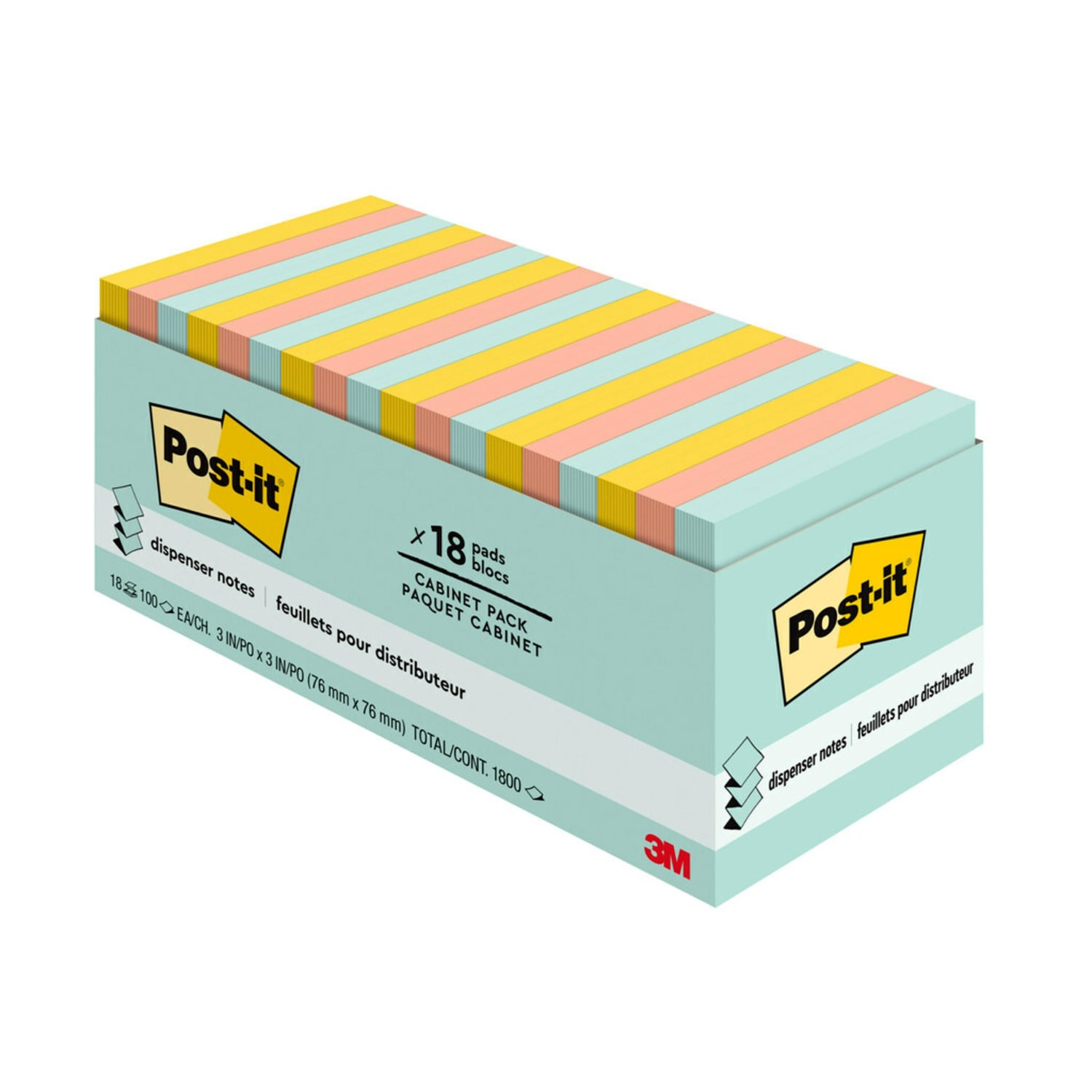 Post-it Dispenser Notes, 1800 Total Notes, Pack Of 18 Pads, 3in x 3in, Beachside Cafe, 100 Notes Per Pad - Image 3
