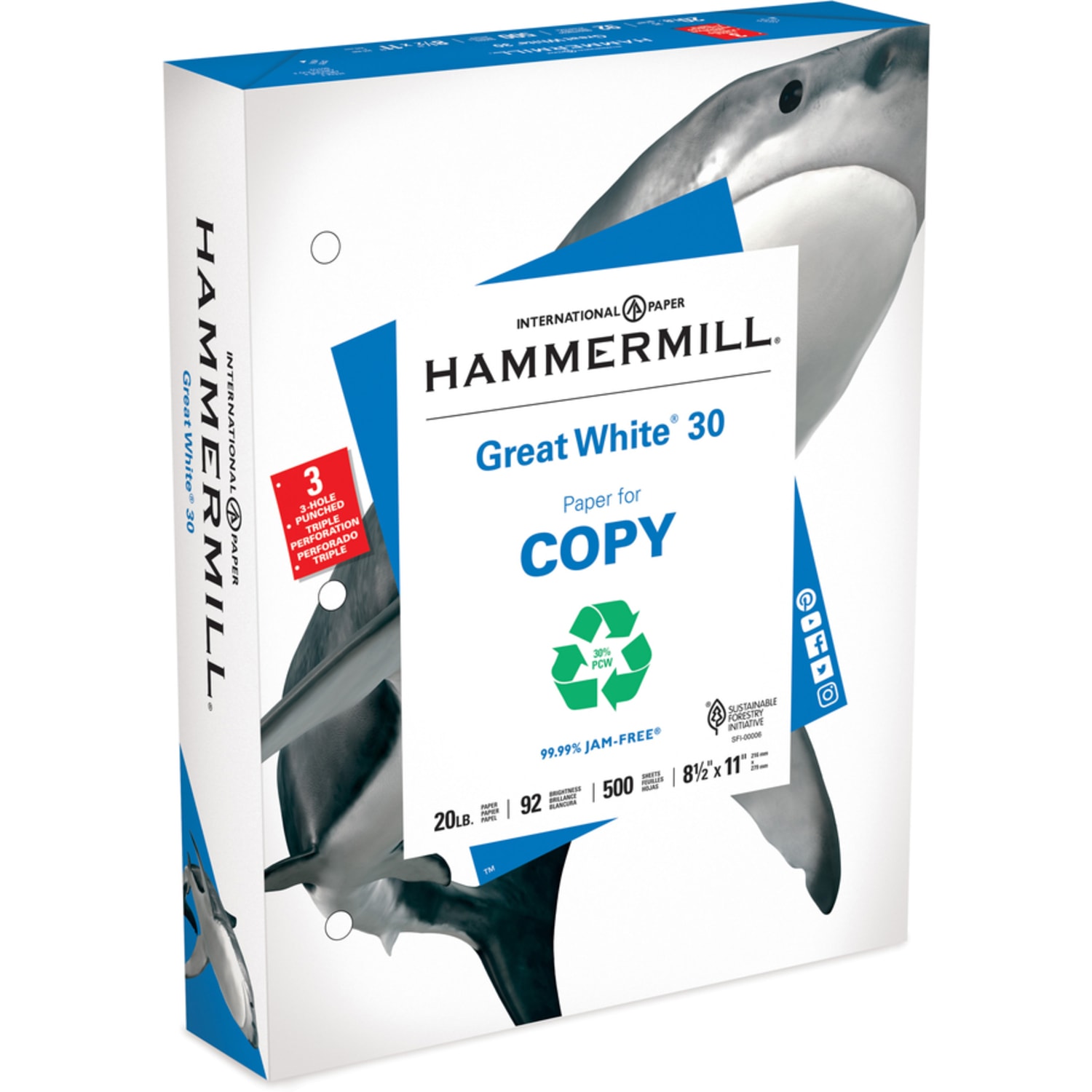 Hammermill Great White 3-Hole-Punched Inkjet Or Laser Paper, 10 Reams, White, Letter Size (8 1/2in x 11in), 5000 Sheets Total, 20 Lb, 92 Brightness - Image 3