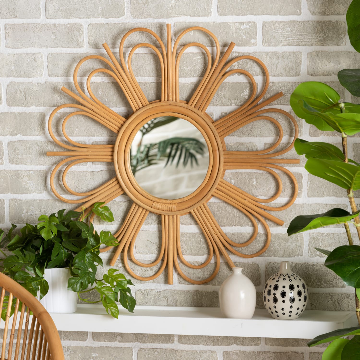 bali & pari Sakura Modern Bohemian Round Wall Mirror, 23-1/4inH x 23-1/4inW x 1-1/4inD, Natural Brown - Image 4