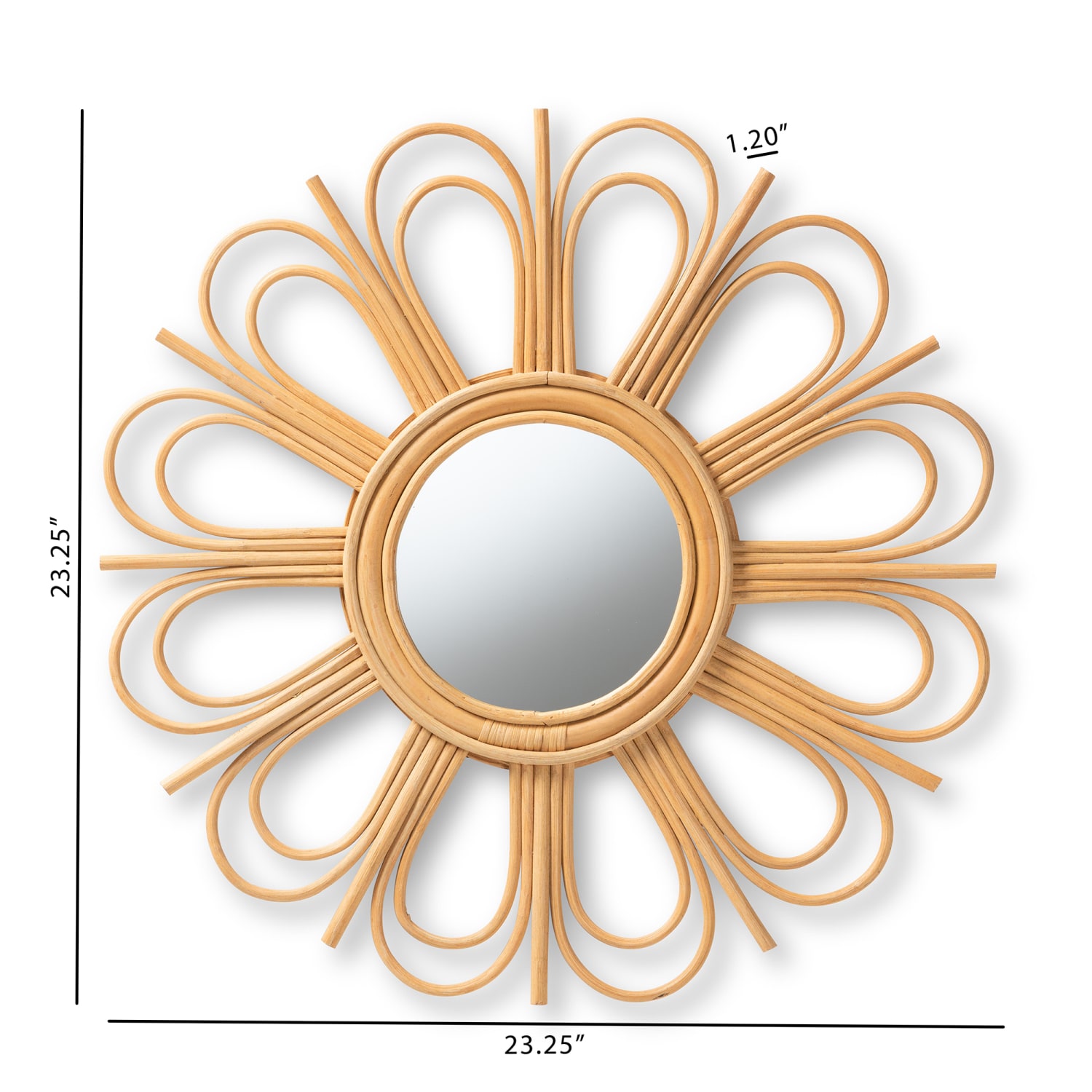 bali & pari Sakura Modern Bohemian Round Wall Mirror, 23-1/4inH x 23-1/4inW x 1-1/4inD, Natural Brown - Image 5