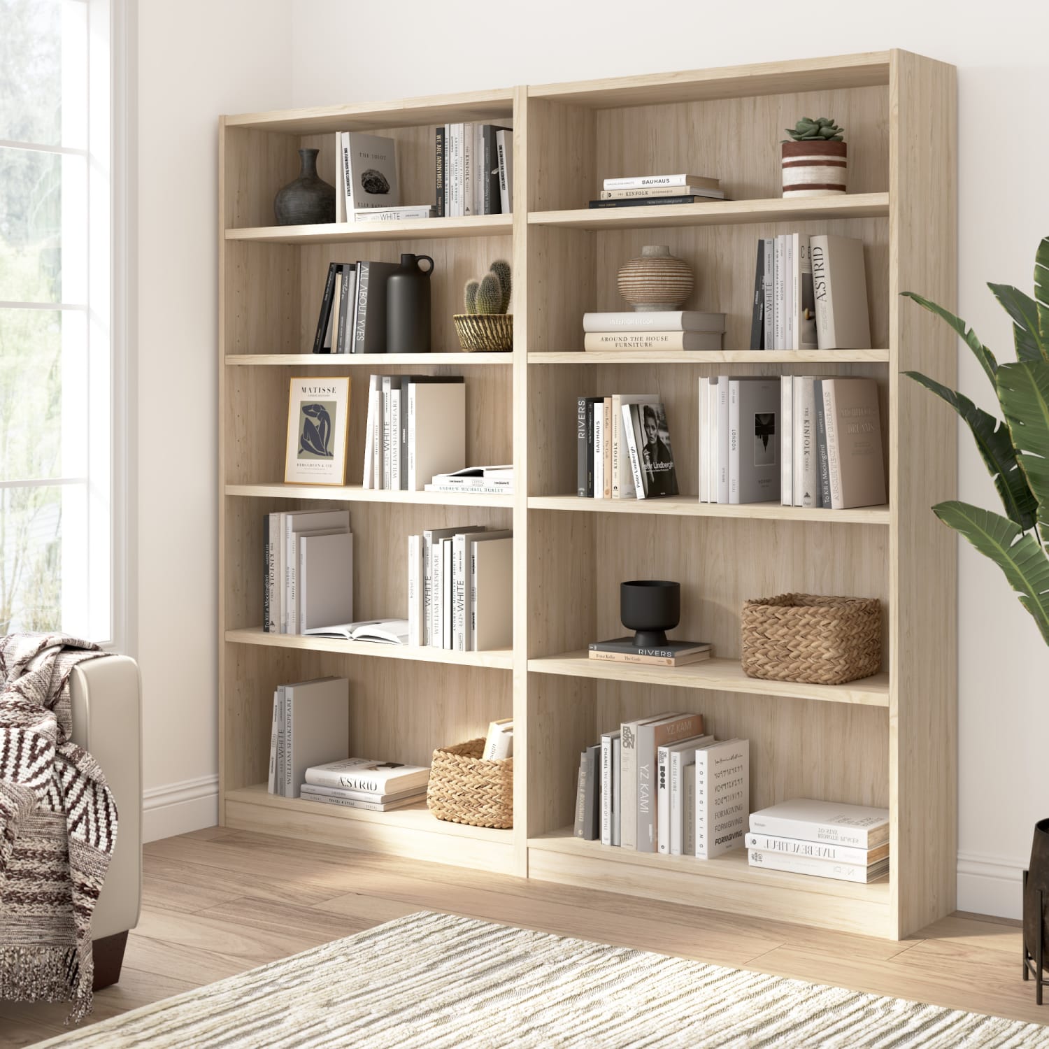 Bush Furniture 72inH Universal Tall 5 Shelf Bookcase - Set of 2, Natural Elm, Standard Delivery - Image 3