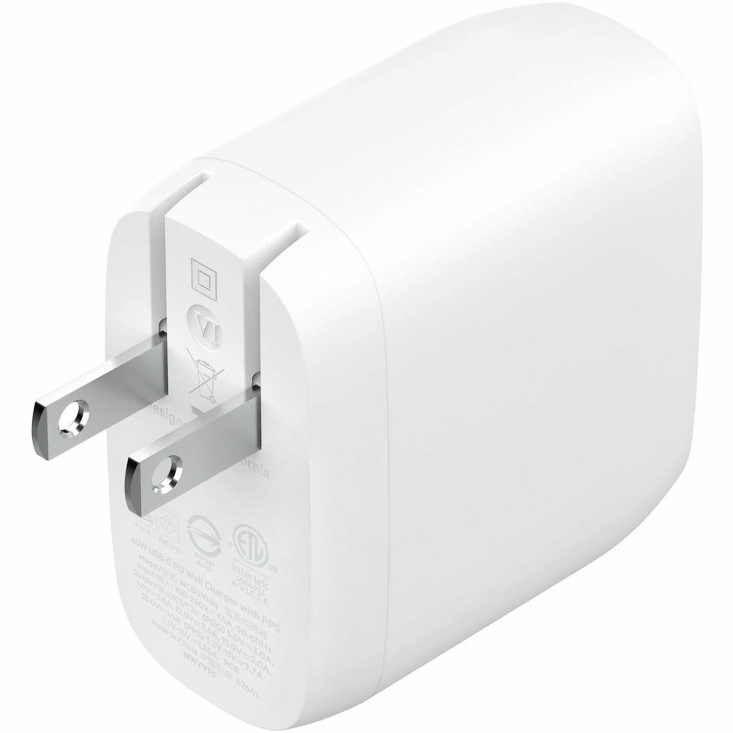 Belkin Dual USB-C Wall Charger w/PPS 60W for Apple iPhone, Galaxy, Google - Compatible w/USB-C to Lightning & US - WCB010DQWH