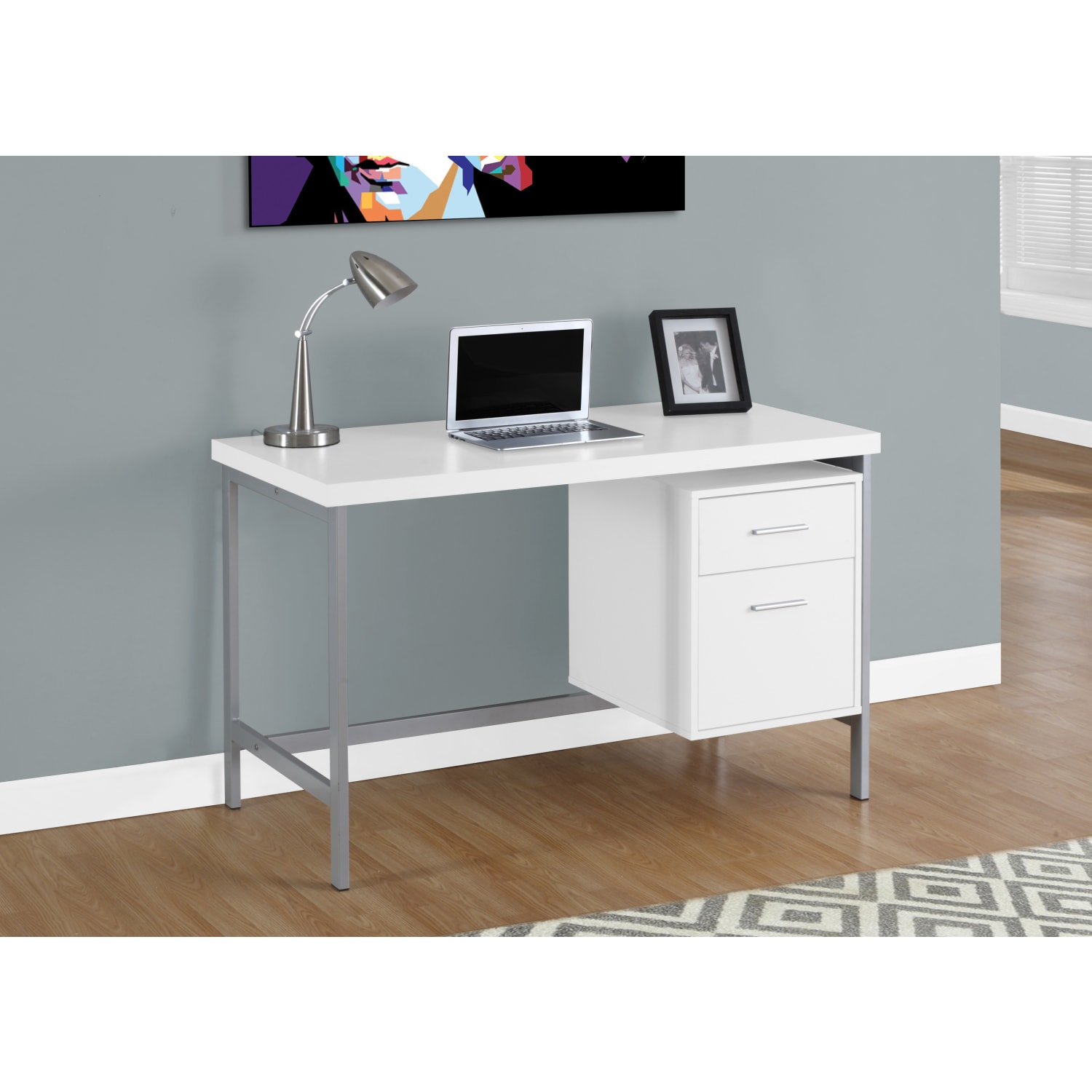 Monarch Specialties Contemporary 48inW Computer Desk With 2-Drawers, White/Silver - Image 3