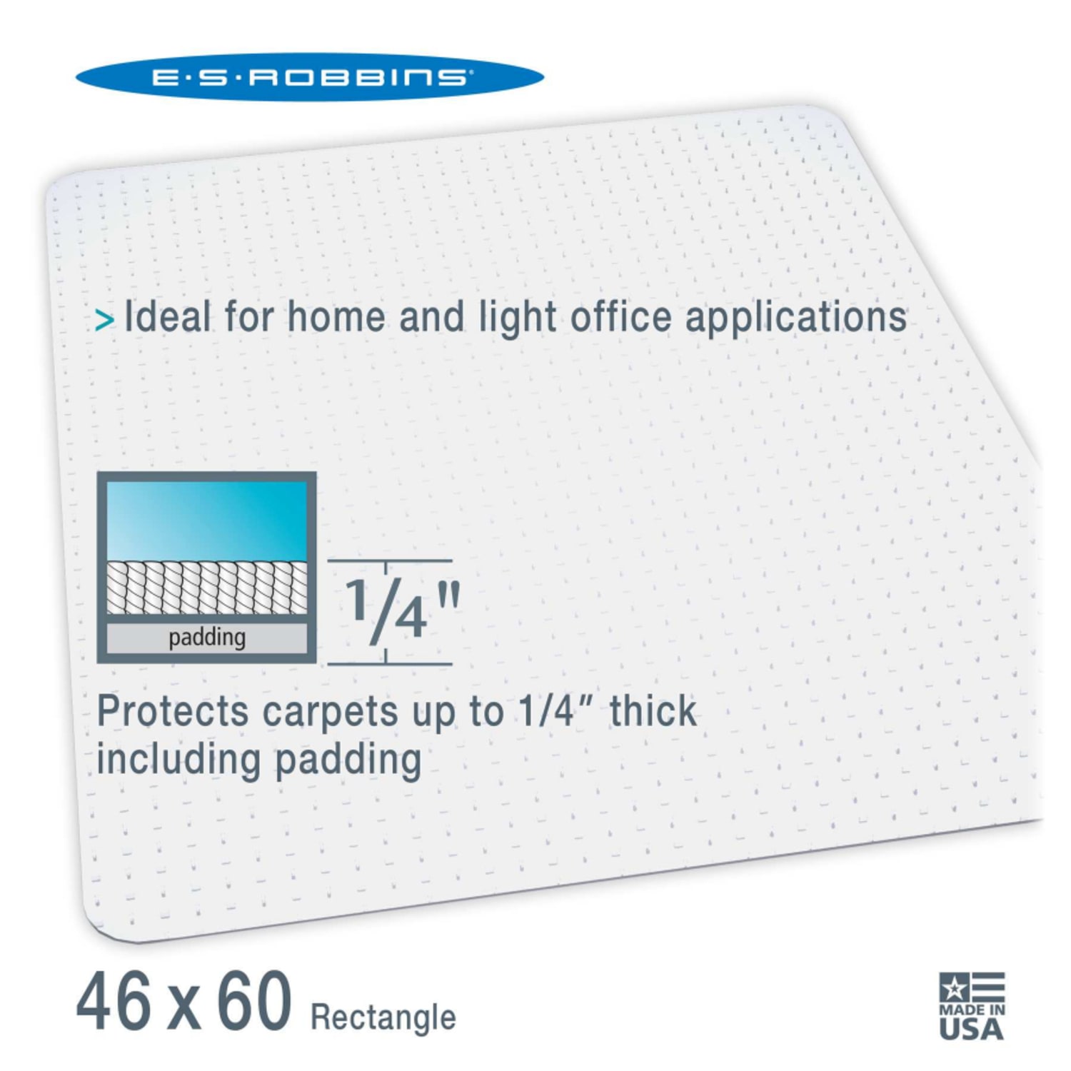 ES Robbins Task Series AnchorBar Carpet Chair Mat, Rectangular, 46inW x 60inD, Clear - Image 3