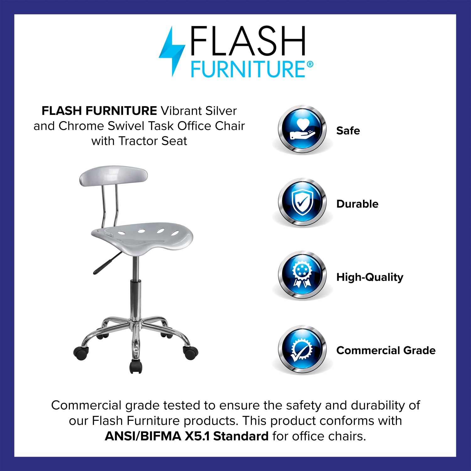 Flash Furniture Vibrant Low-Back Task Chair With Tractor Seat, Silver/Chrome - Image 5