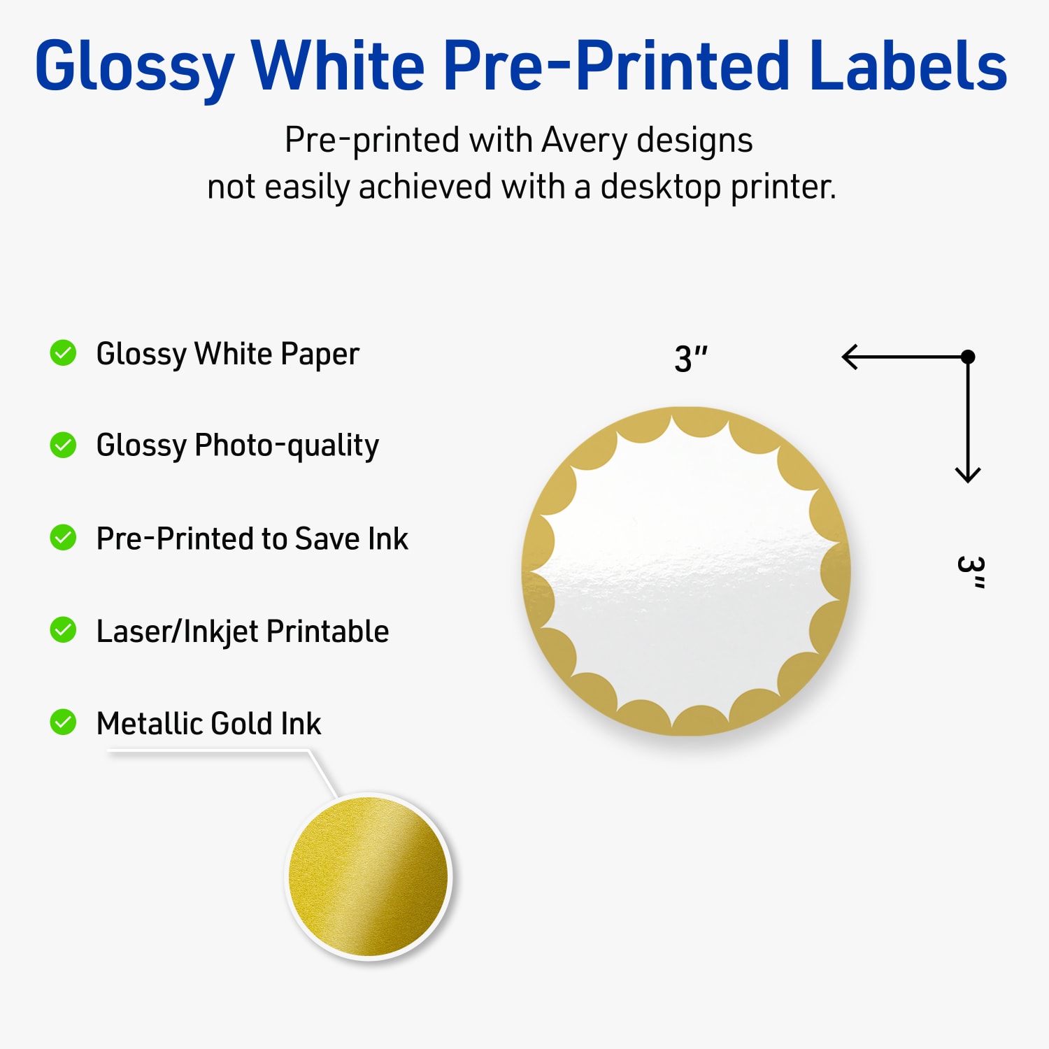 Avery Print-To-The-Edge Labels With Sure Feed Technology, S00-DK0-PRWGP10, Round, 3in, Glossy White, Preprinted Gold Dots Edge Design, Pack Of 60 - Image 4