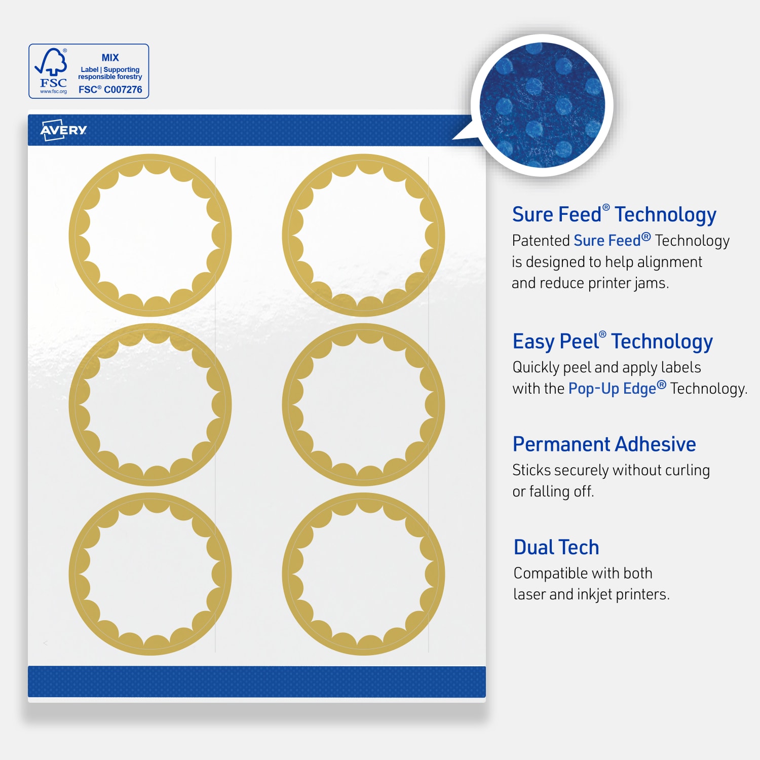 Avery Print-To-The-Edge Labels With Sure Feed Technology, S00-DK0-PRWGP10, Round, 3in, Glossy White, Preprinted Gold Dots Edge Design, Pack Of 60 - Image 5