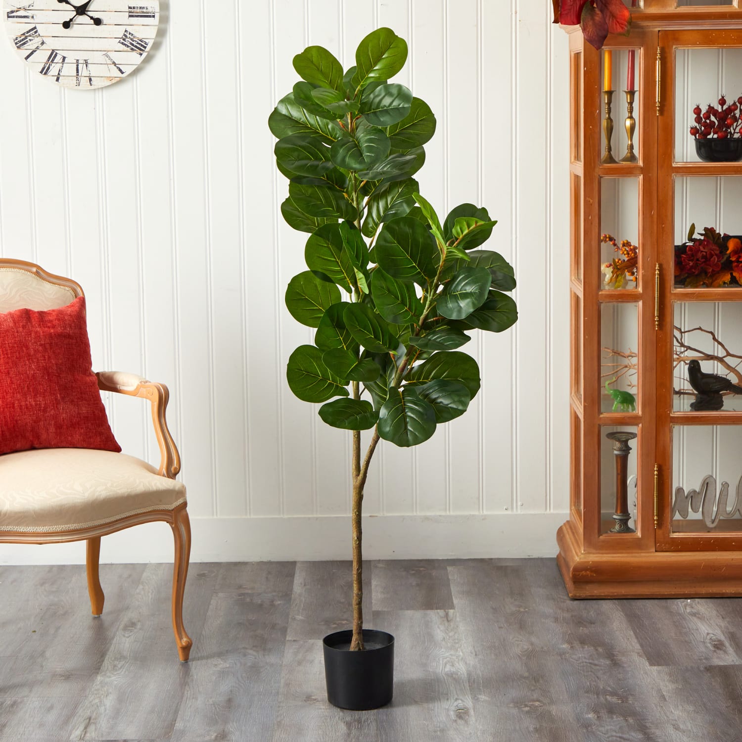 Nearly Natural Fiddle Leaf Fig 66inH Artificial Tree With Planter, 66inH x 10inW x 10inD, Green/Black - Image 4