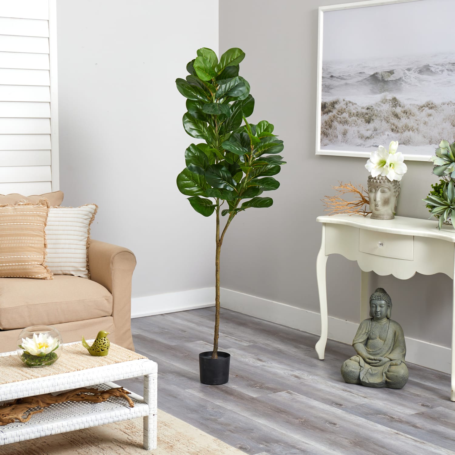 Nearly Natural Fiddle Leaf Fig 66inH Artificial Tree With Planter, 66inH x 10inW x 10inD, Green/Black - Image 5