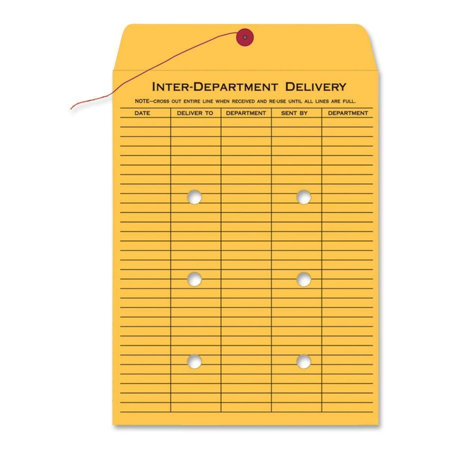 Quality Park Interdepartment String & Button Closure Envelopes, 9in x 12in, 1-Sided Narrow Rule, Brown, Box Of 100 - Image 3