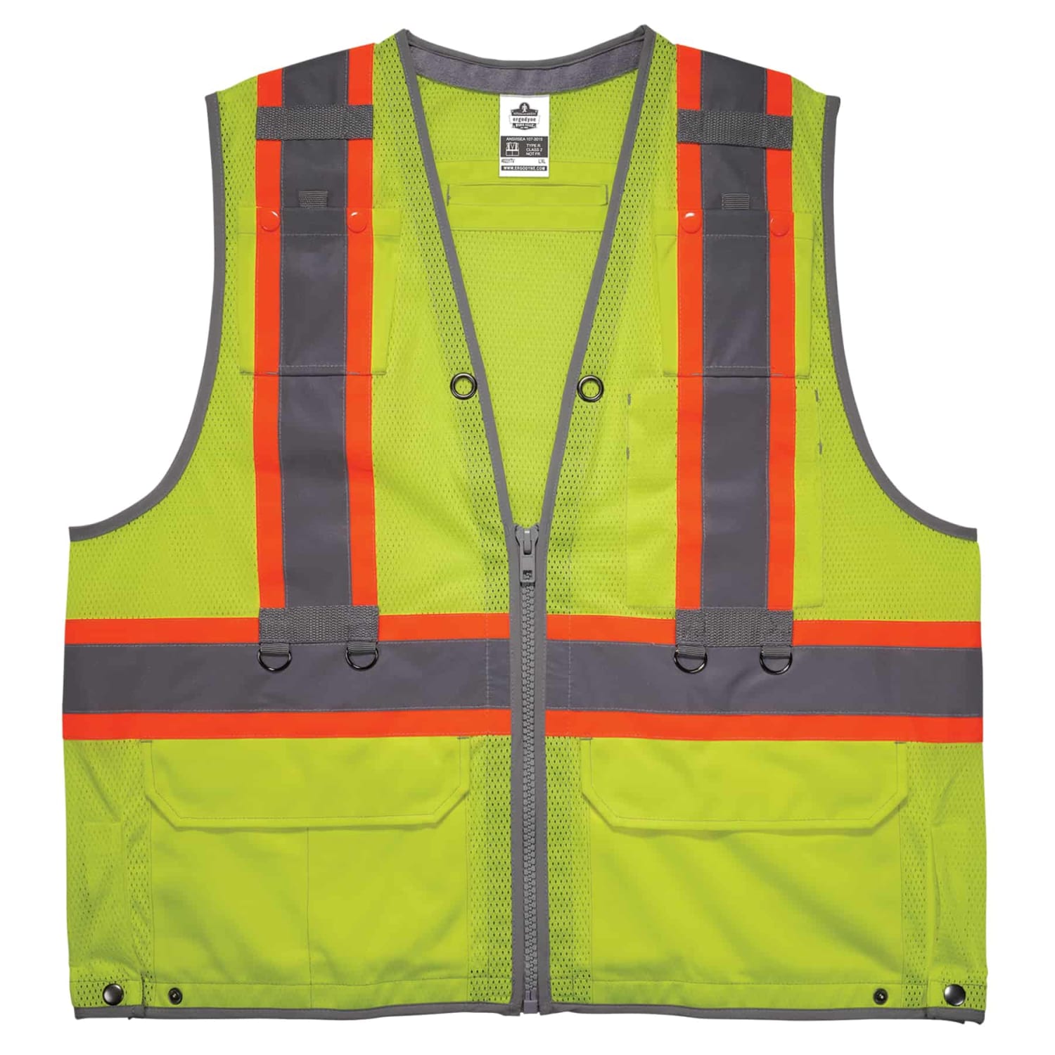 Ergodyne GloWear 8231TV Hi-Vis Tool Tethering Safety Vest, Type R, Class 2, 2X/3X, Lime