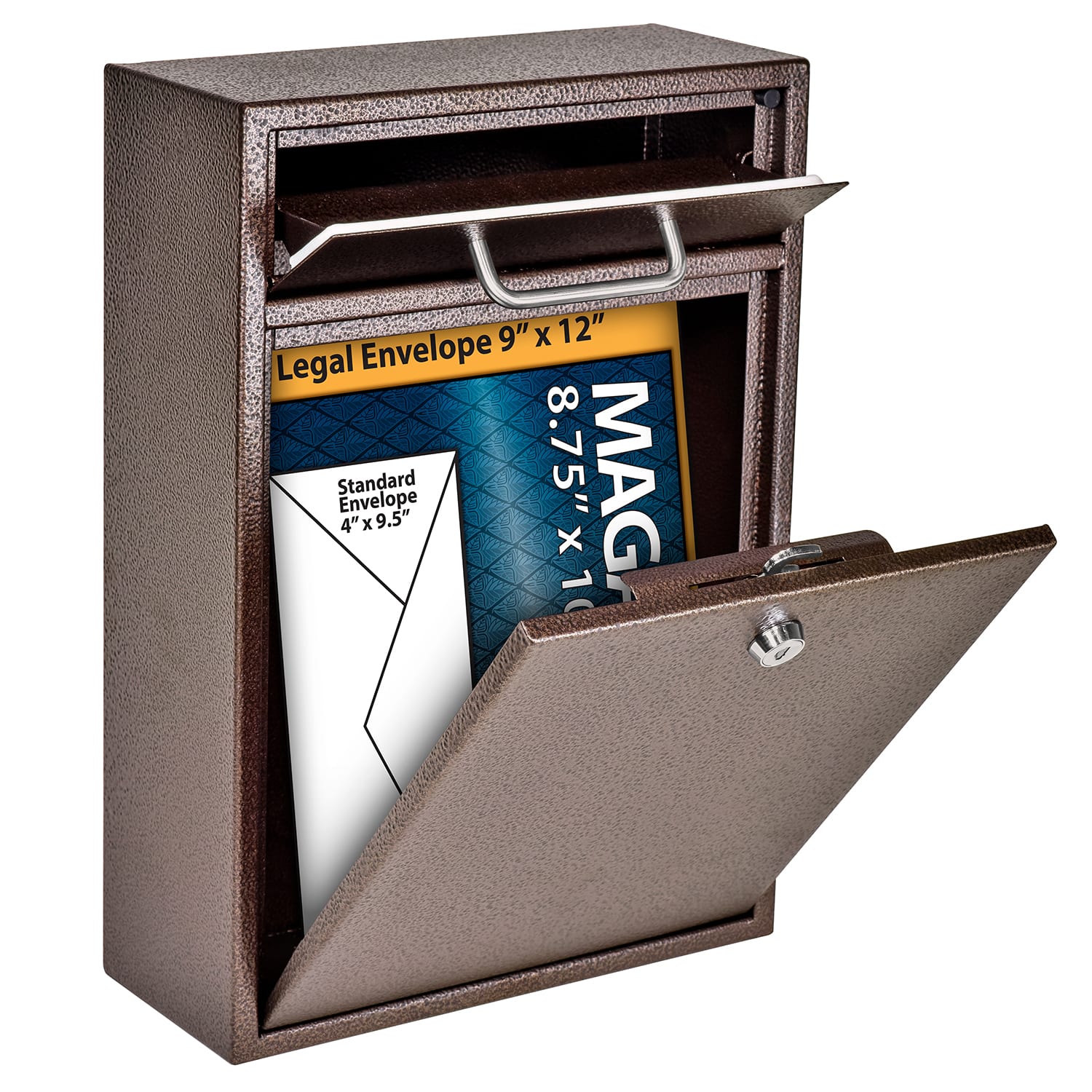 Mail Boss Locking Security Drop Box, 16 1/4inH x 11 1/4inW x 4 3/4inD, Bronze - Image 4