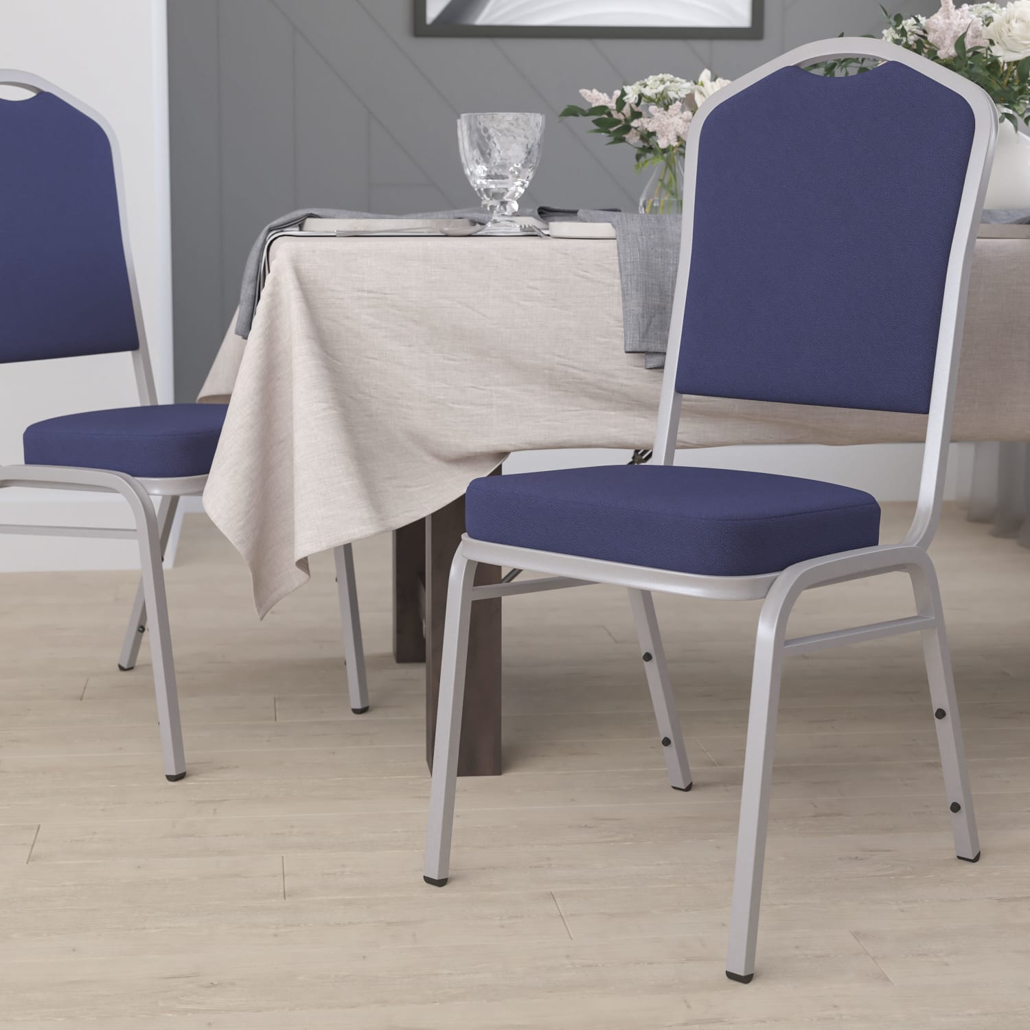 Flash Furniture HERCULES Series Crown Back Stacking Banquet Chair, Navy/Silver