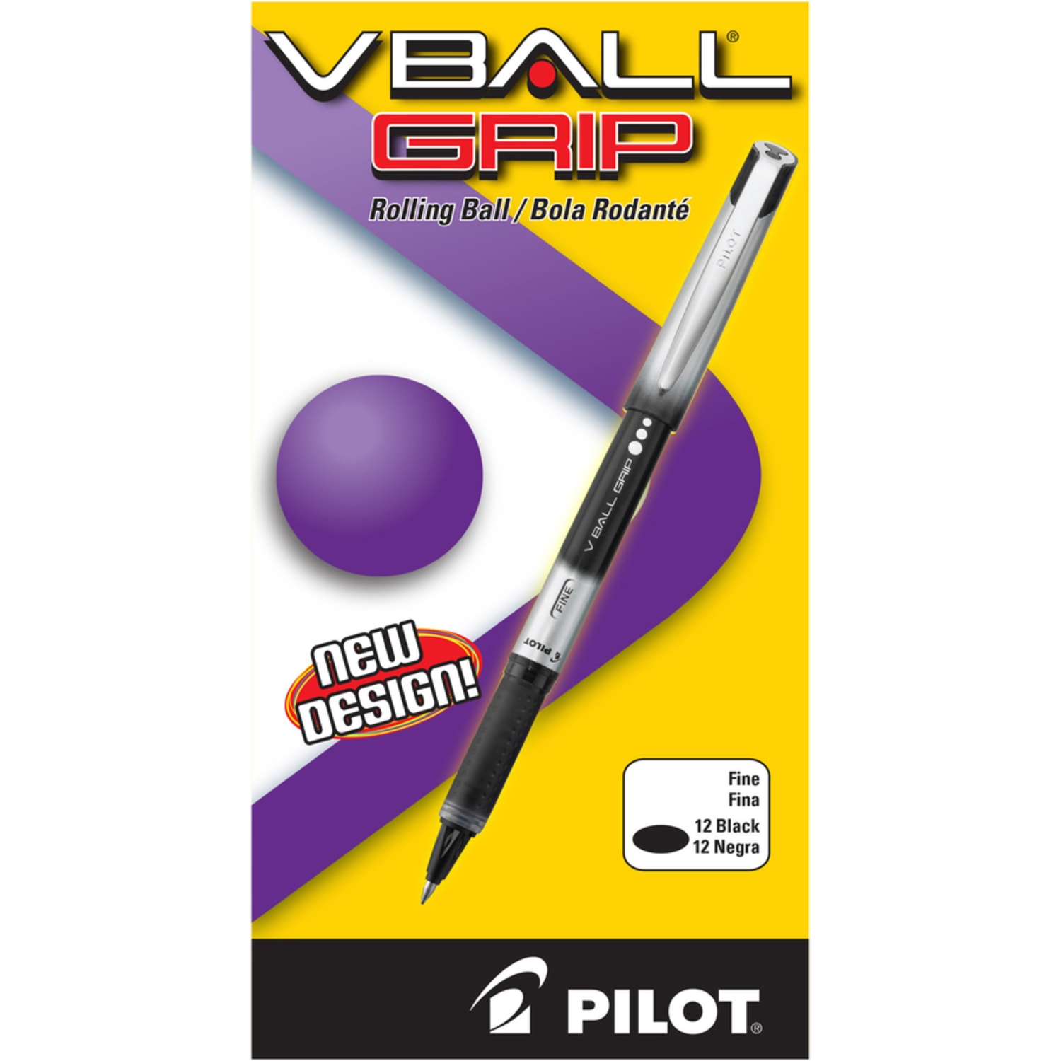 Pilot V-Ball Grip Liquid Ink Rollerball Pens, Fine Point, 0.7 mm, Metallic Silver/Gray Barrel, Black Ink, Pack Of 12 Pens - Image 5