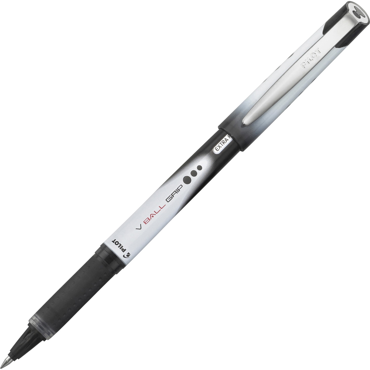 Pilot V-Ball Grip Liquid Ink Rollerball Pens, Extra Fine Point, 0.5 mm, Metallic Silver/Gray Barrel, Black Ink, Pack Of 12 Pens - Image 5