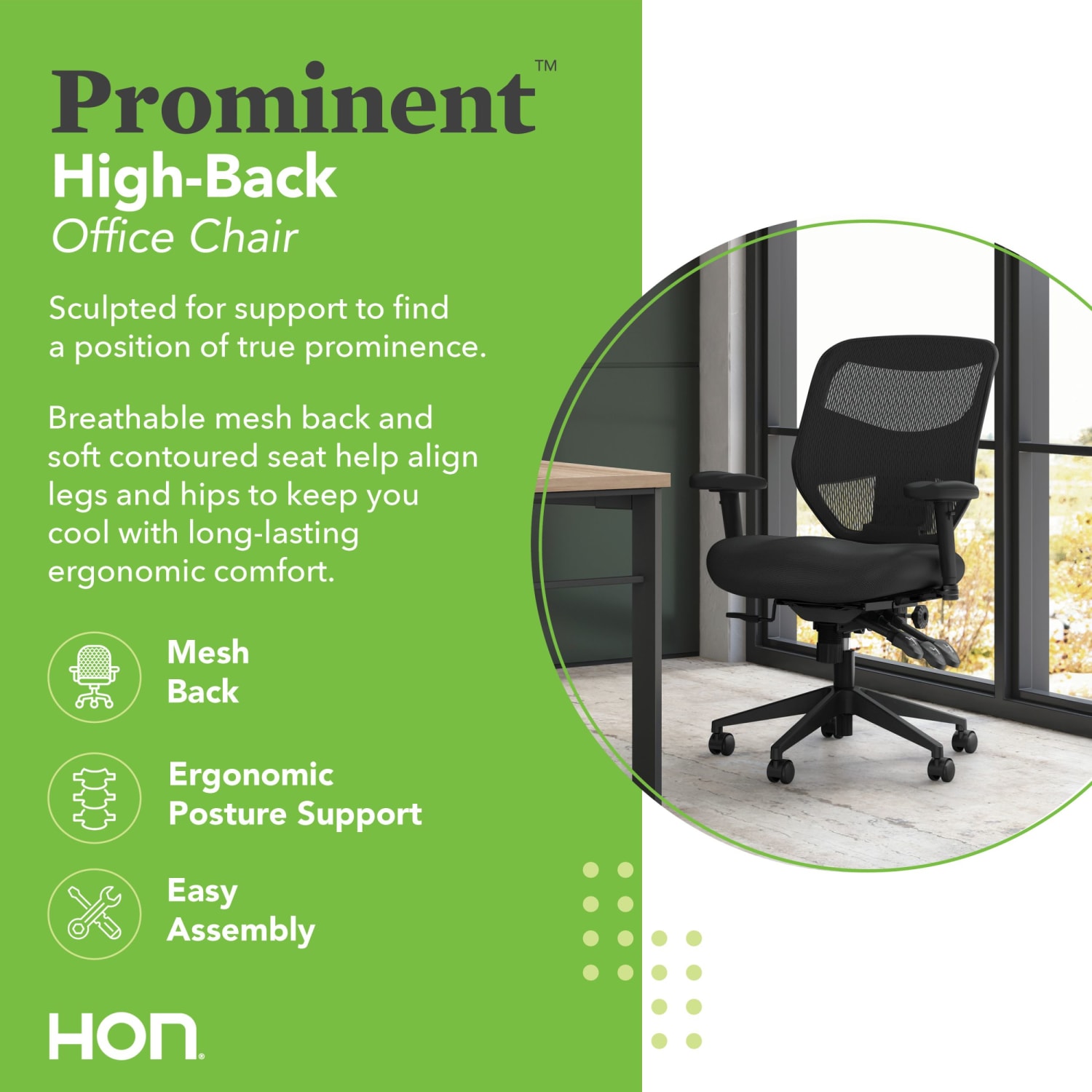 HON Prominent Mesh/Fabric High-Back Task Chair, Black - Image 4