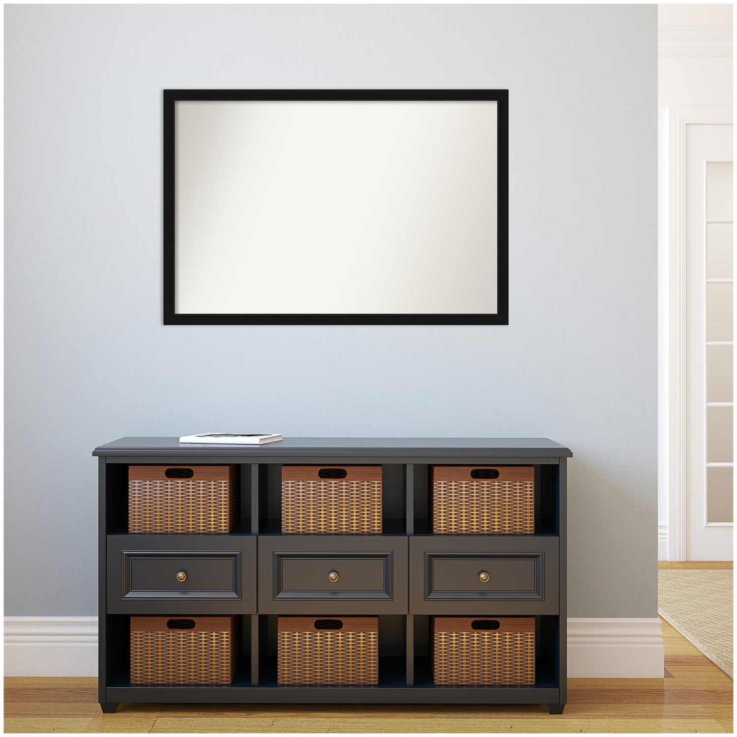 Amanti Art Narrow Non-Beveled Rectangle Framed Bathroom Wall Mirror, 26in x 38in, Avon Black - Image 5