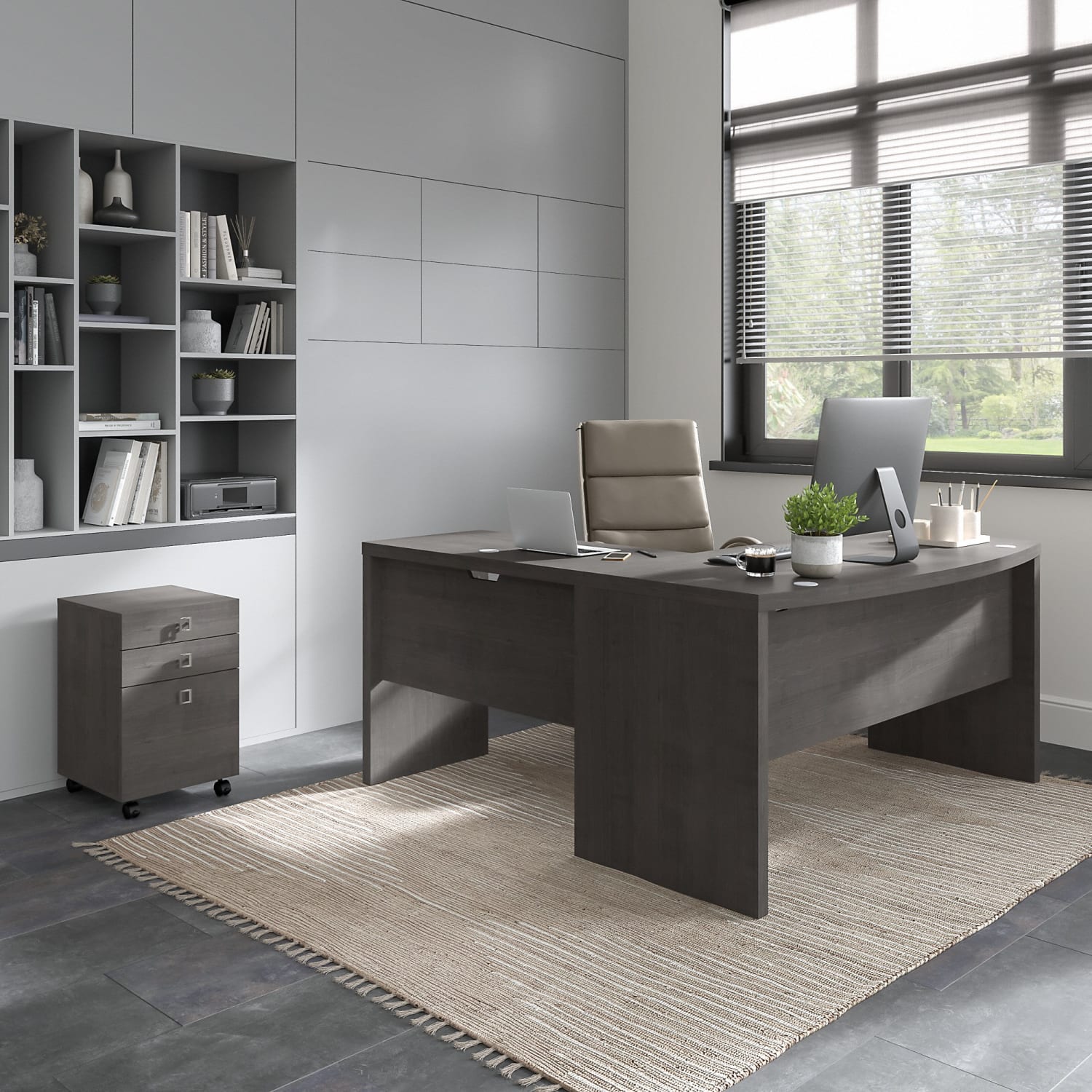 Bush Business Furniture Echo L Shaped Bow Front Desk with Mobile File Cabinet, Charcoal Maple, Standard Delivery - Image 3