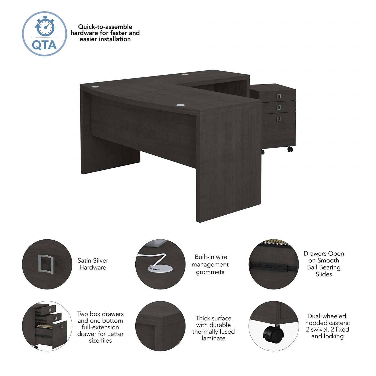 Bush Business Furniture Echo L Shaped Bow Front Desk with Mobile File Cabinet, Charcoal Maple, Standard Delivery - Image 4