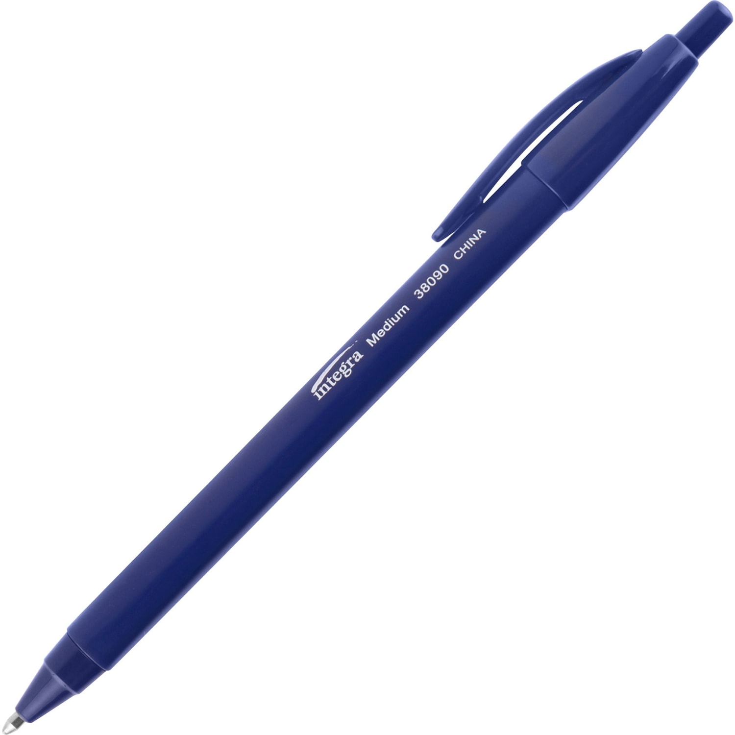Integra Triangular Barrel Retractable Ballpnt Pens - Medium Pen Point - Blue - Blue Plastic Barrel - 12 / Dozen - Image 3