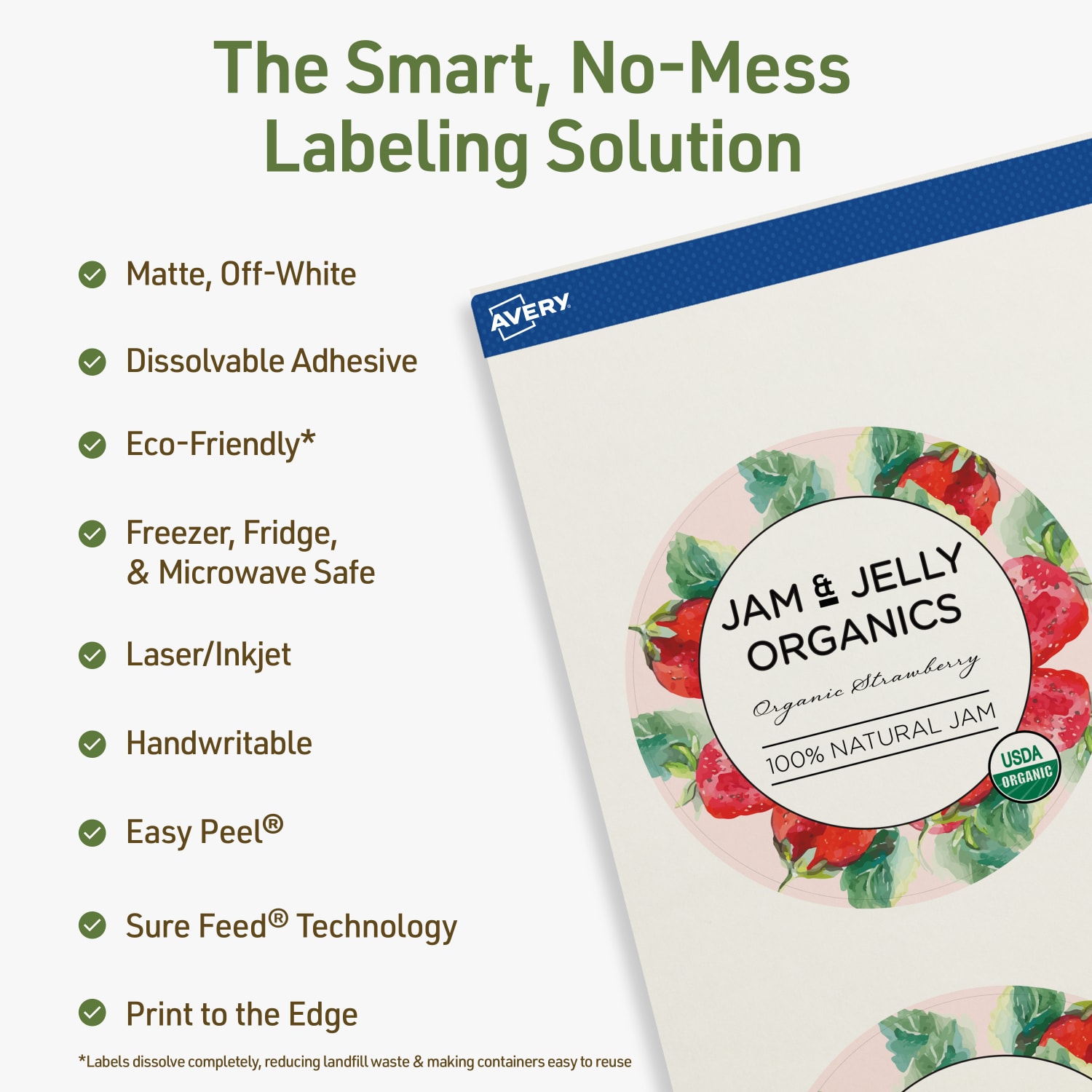Avery Print-to-the-Edge Dissolvable Labels With Sure Feed Technology, 94514-DWMP5, Round, 3-1/2in, Matte Off-White, Pack Of 20 - Image 3