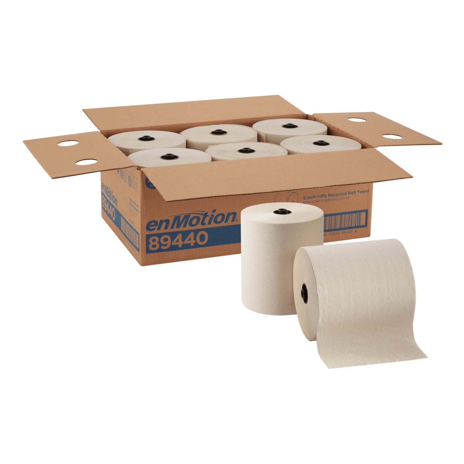 enMotion 8in Paper Towel Rolls, 1-Ply, 100% Recycled Fiber, Brown, 700 ft Per Roll, 6 Rolls Per Case