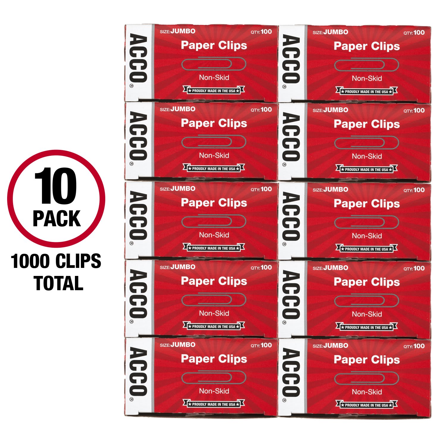ACCO Economy Non-Skid Paper Clips, 1000 Total, Jumbo, Silver, 100 Per Box, Pack Of 10 Boxes - Image 4