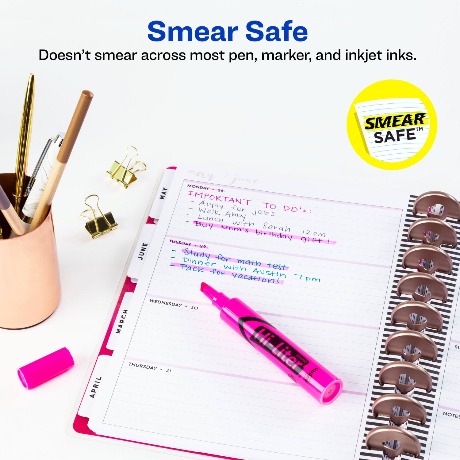 Avery Hi-Liter Highlighters, SmearSafe, Chisel Tip, Desk-Style, Fluorescent Pink, Box Of 12 - Image 3