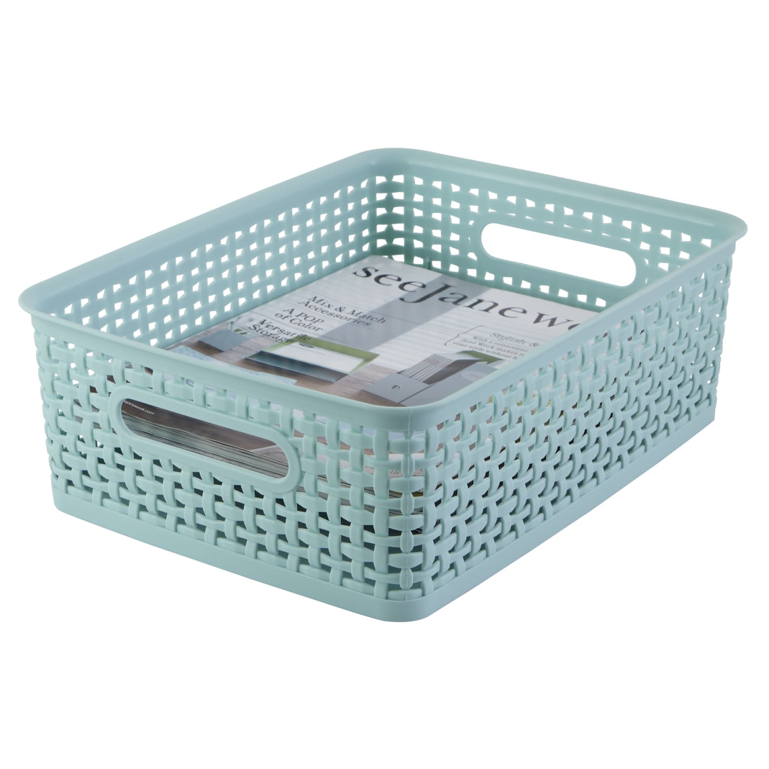 Realspace Plastic Weave Bin, Medium Size, Blue - Image 3
