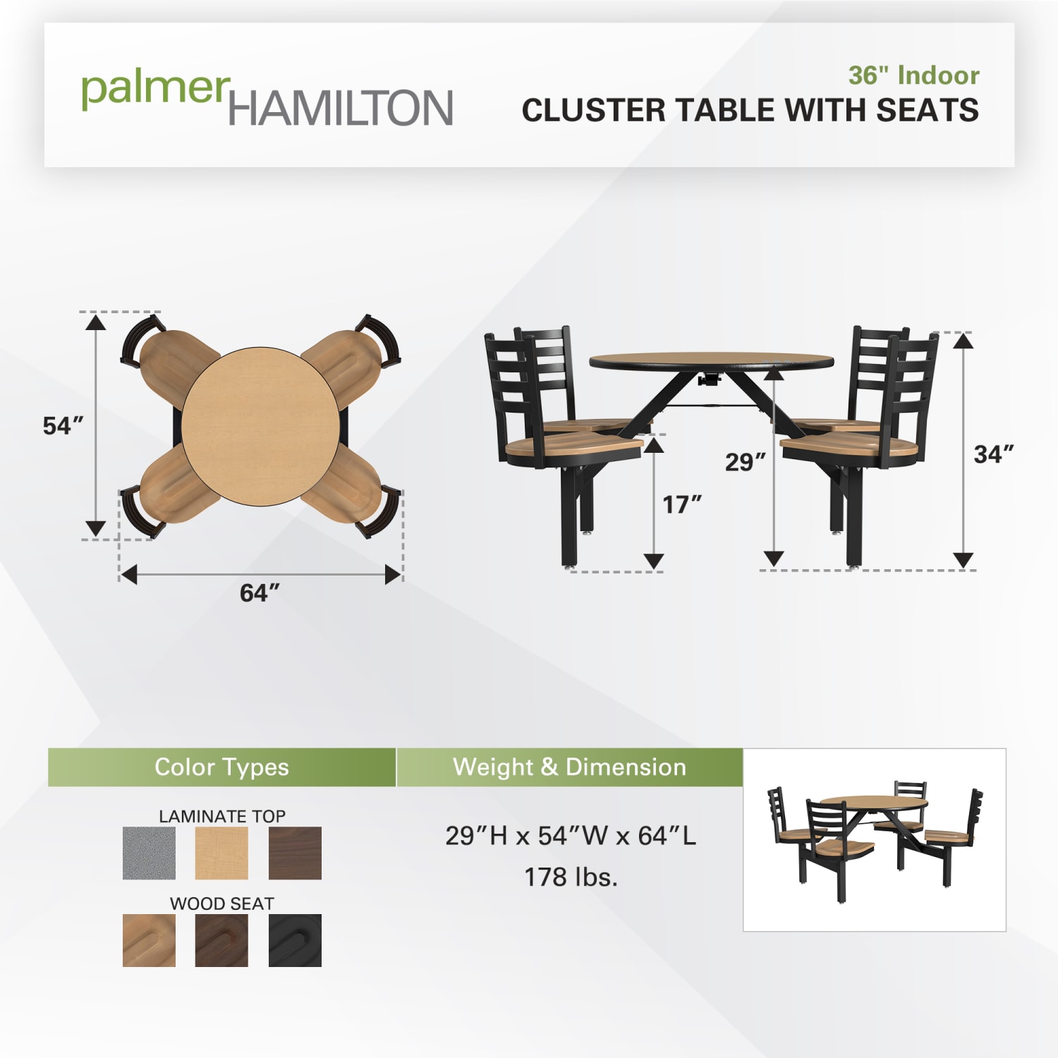 Palmer Hamilton Covey Indoor Cluster Table With 4 Seats, 29in x 54in, Fusion Maple/Natural - Image 4