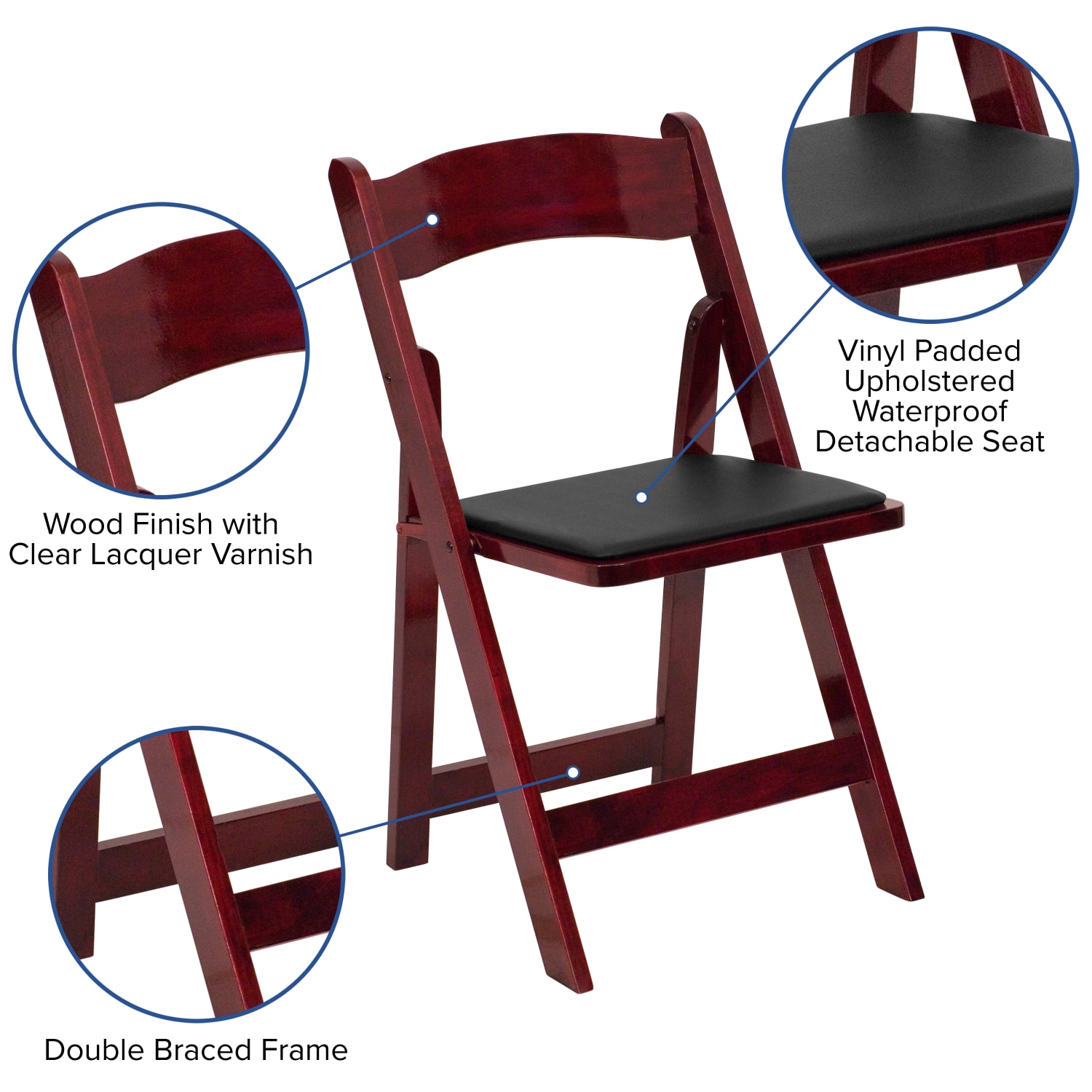 Flash Furniture HERCULES Wood Folding Chair With Vinyl Seat, Mahogany - Image 4