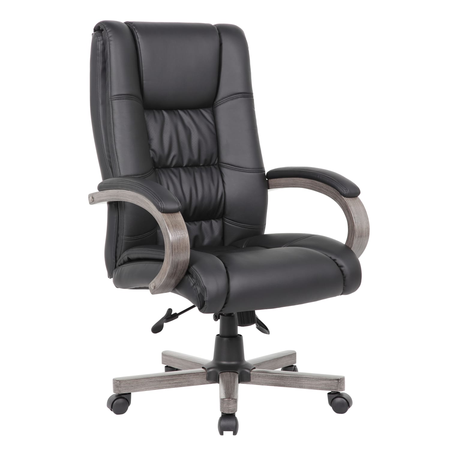 Boss Office Products Wood-Finished Vinyl High-Back Executive Office Chair, Gray