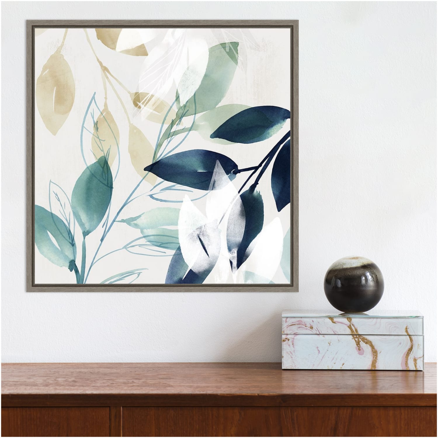 Amanti Art Green Sleeves II (Leaves) by Isabelle Z Framed Canvas Wall Art Print, 16in x 16in, Graywash - Image 4