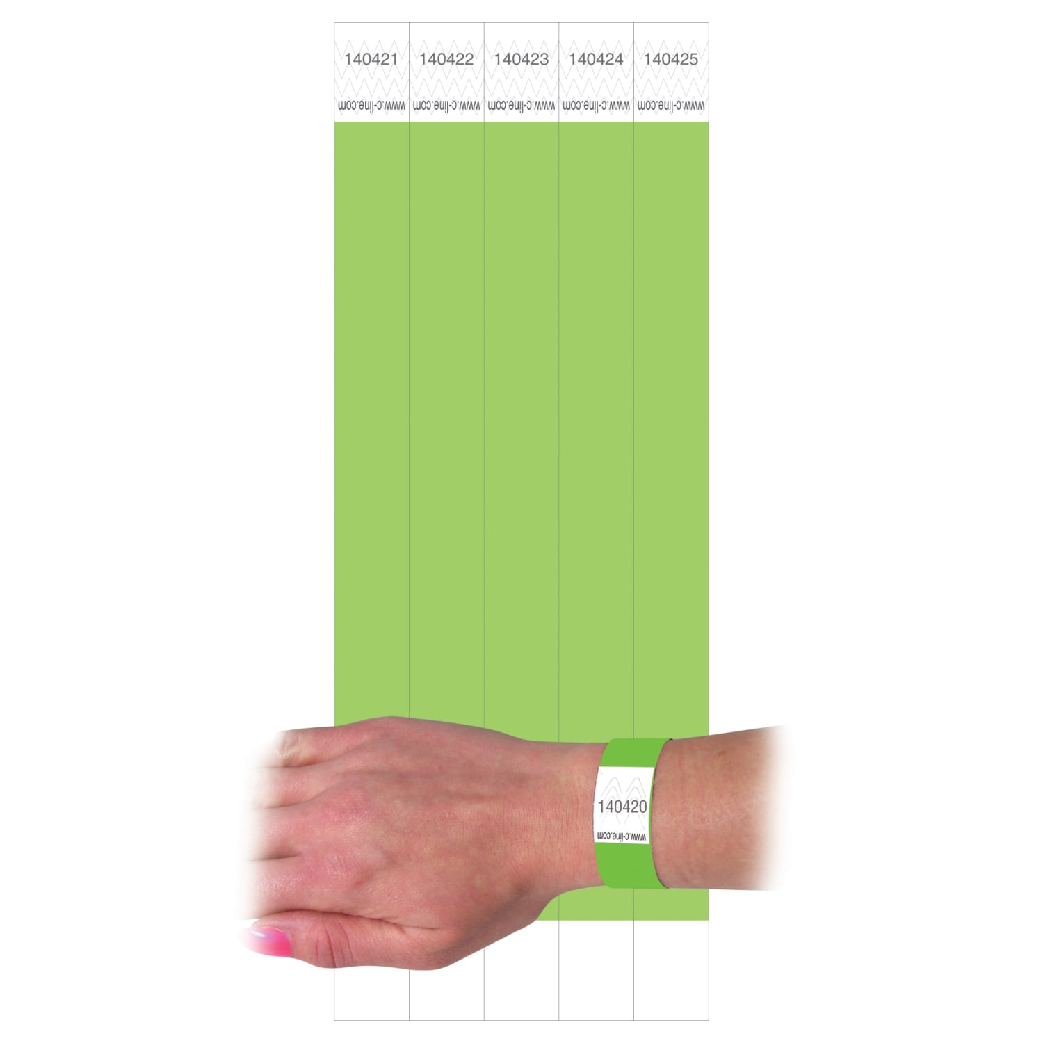 C-Line DuPont Tyvek Security Wristbands, 3/4in x 10in, Green, 100 Wristbands Per Pack, Set Of 2 Packs - Image 3
