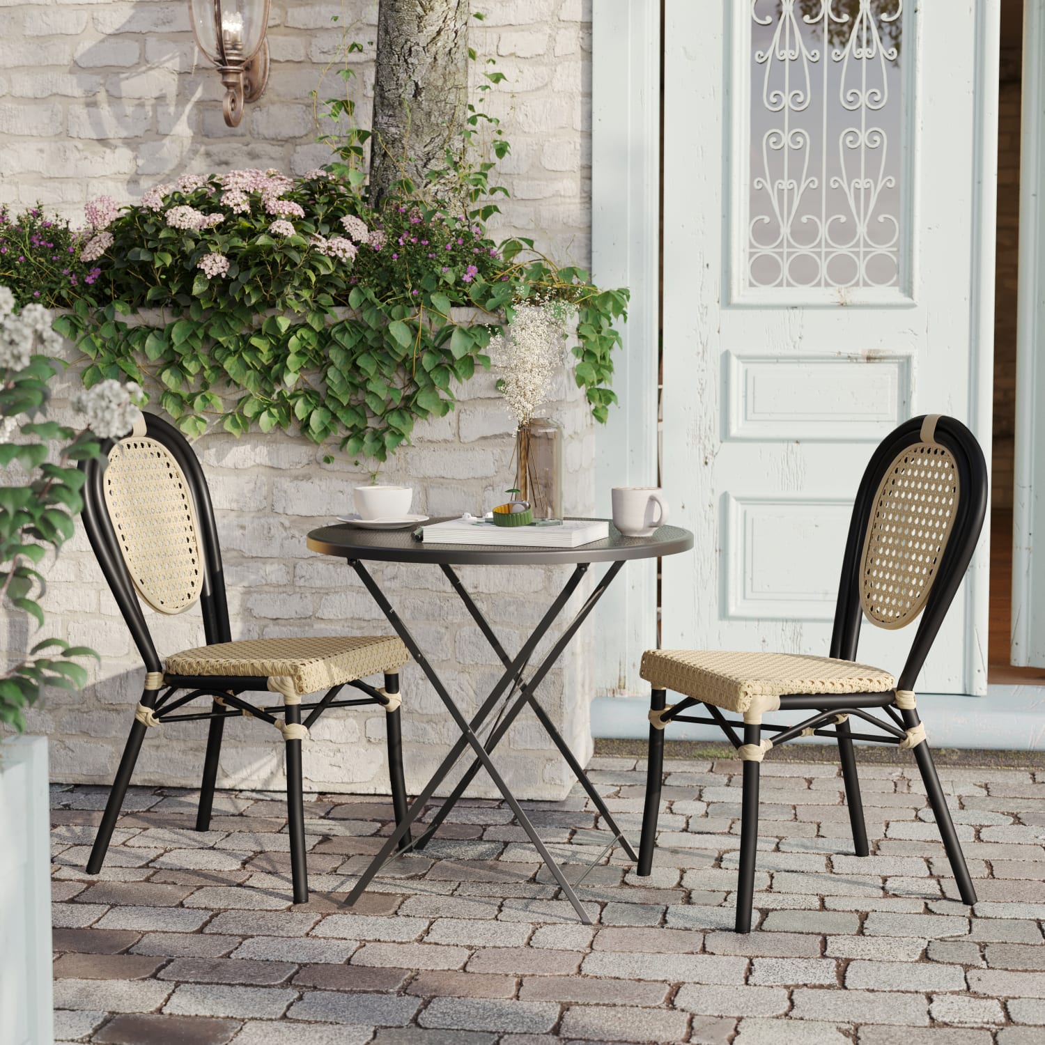 Flash Furniture 2 Pack Cannes IndoorOutdoor Commercial Thonet Bistro Stacking Chair PE Cane Rattan and Aluminum Frame NaturalBlack Frame PopularChairscom Flash Furniture 2 Pack Cannes IndoorOutdoor Commercial Thonet Bistro Stacking Chair PE Cane Rattan and Aluminum Frame NaturalBlack Frame PopularChairscom