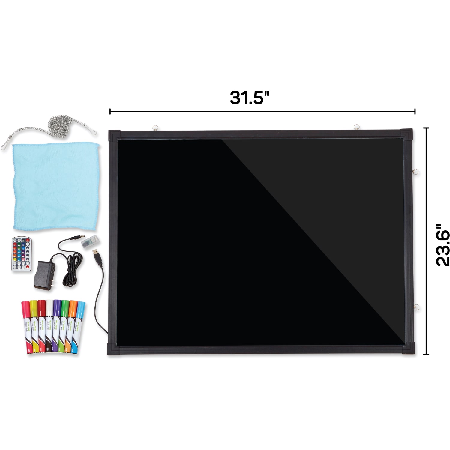 Alpine LED Illuminated Hanging Message Writing Board, 23-5/8inW x 31-1/2inH, Clear/Black - Image 6