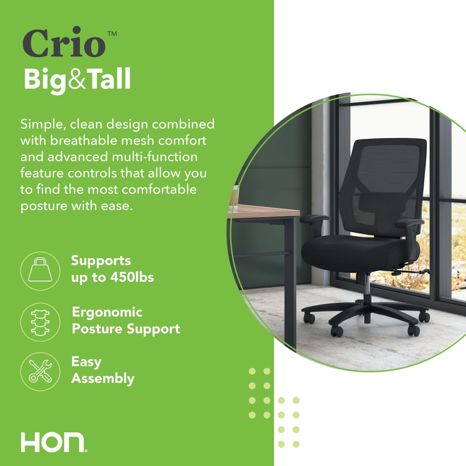 HON Basyx Big & Tall Mid Back Task Chair, Black - Image 4