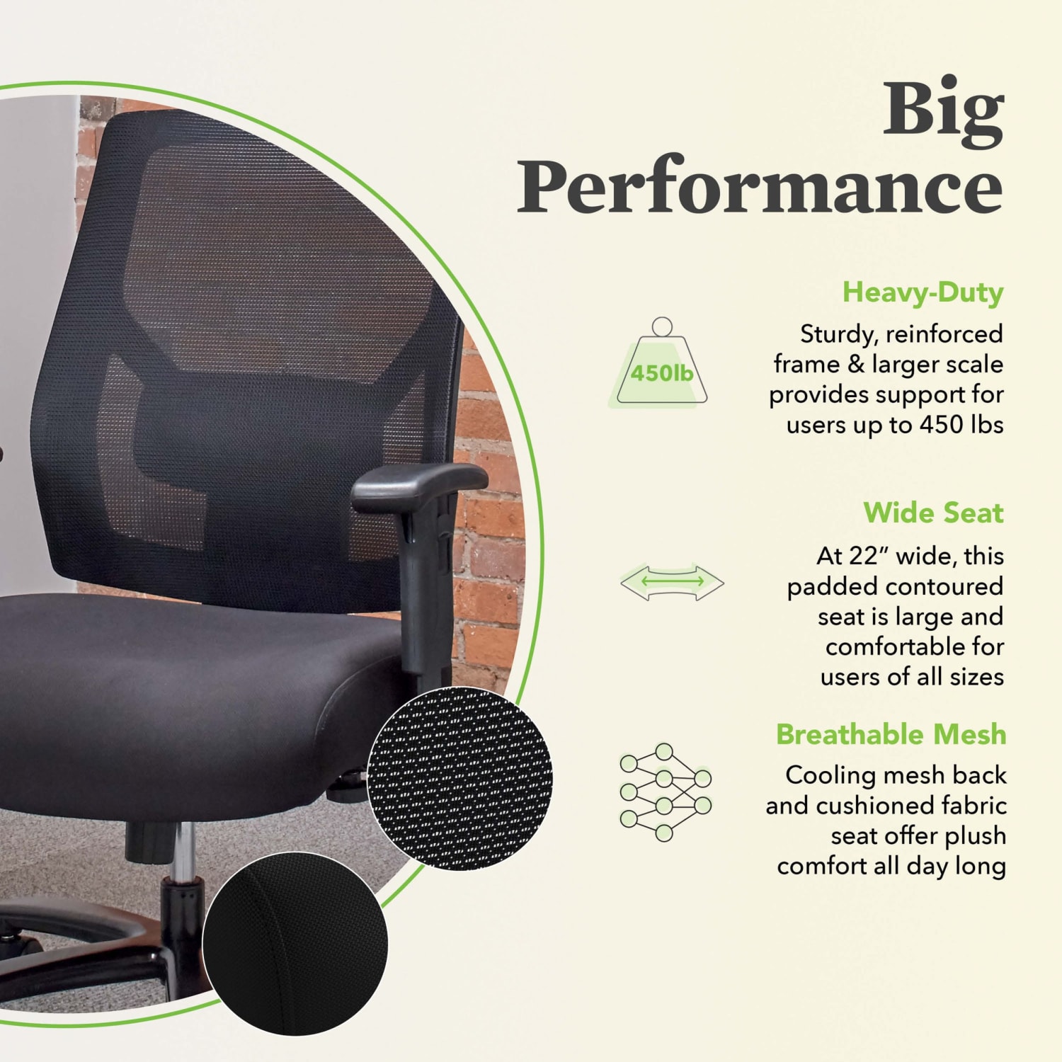 HON Basyx Big & Tall Mid Back Task Chair, Black - Image 6