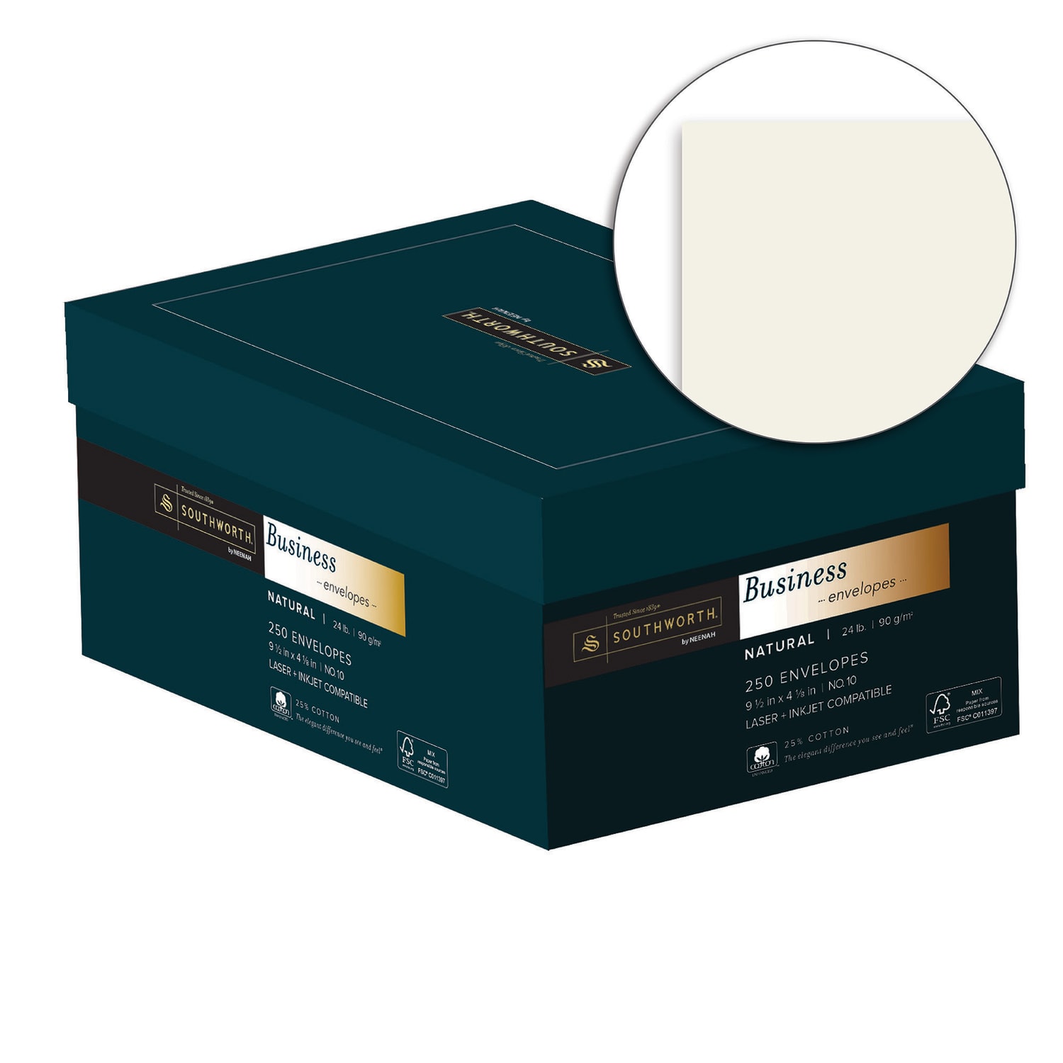 Southworth #10 Business Envelopes, 25% Cotton Wove Finish, 24 Lb, Gummed Seal, FSC Certified, Natural, Box Of 250 - Image 3