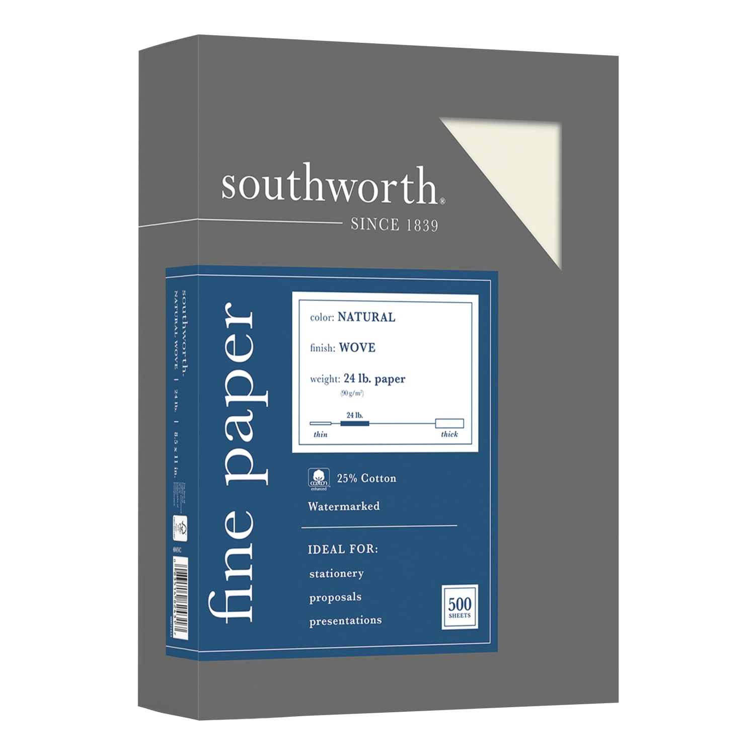 Southworth 25% Cotton Business Paper, 8 1/2in x 11in, 24 Lb, Natural, Box Of 500 - Image 3