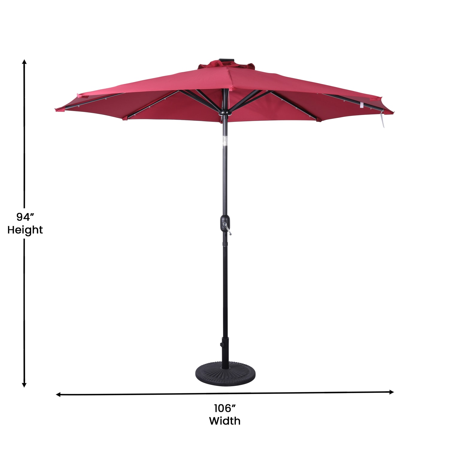 Flash Furniture Montego Commercial Grade 9ft Round Solar LED Umbrella with Crank Lift and Tilt Function, Red - Image 6