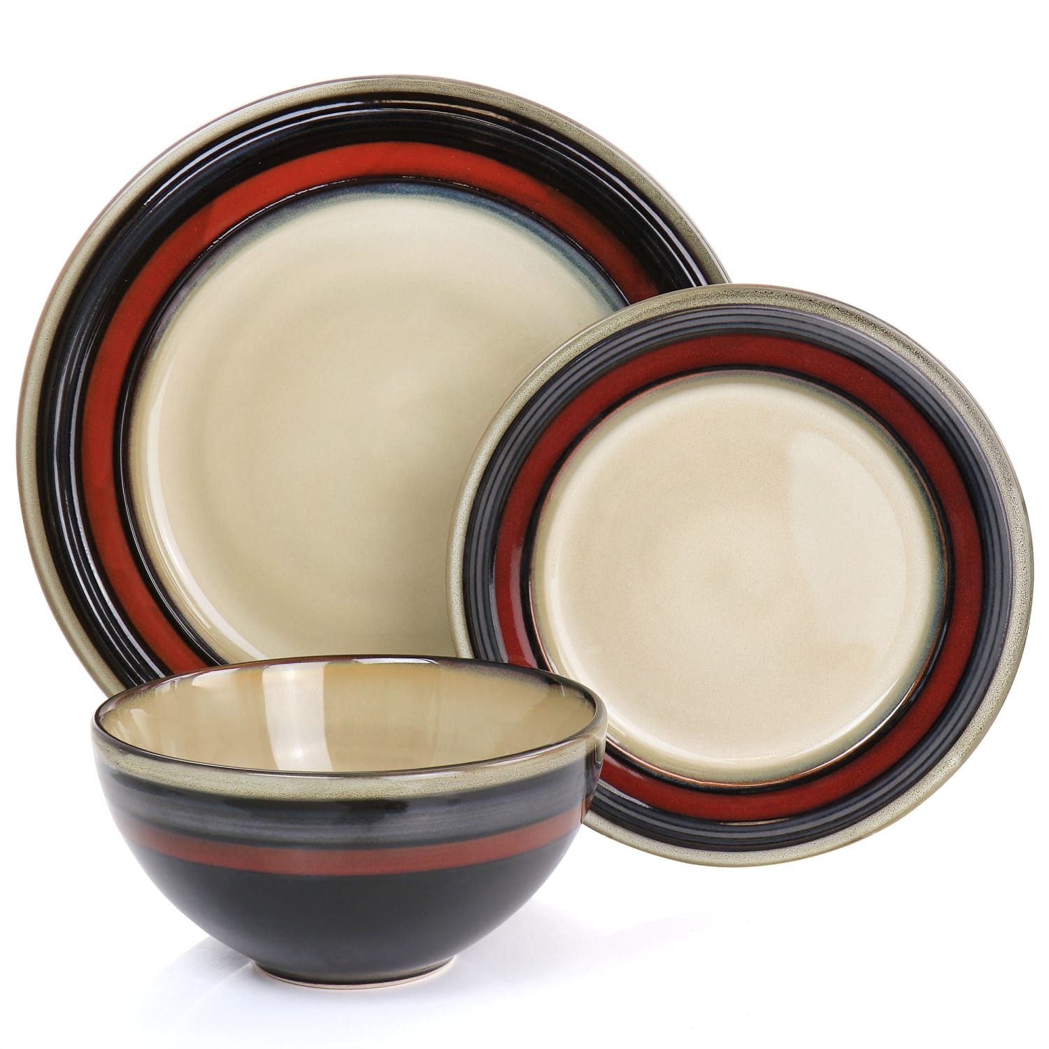 Gibson Elite Everston 12-Piece Double-Ring Design Dinnerware Set, Red - Image 5