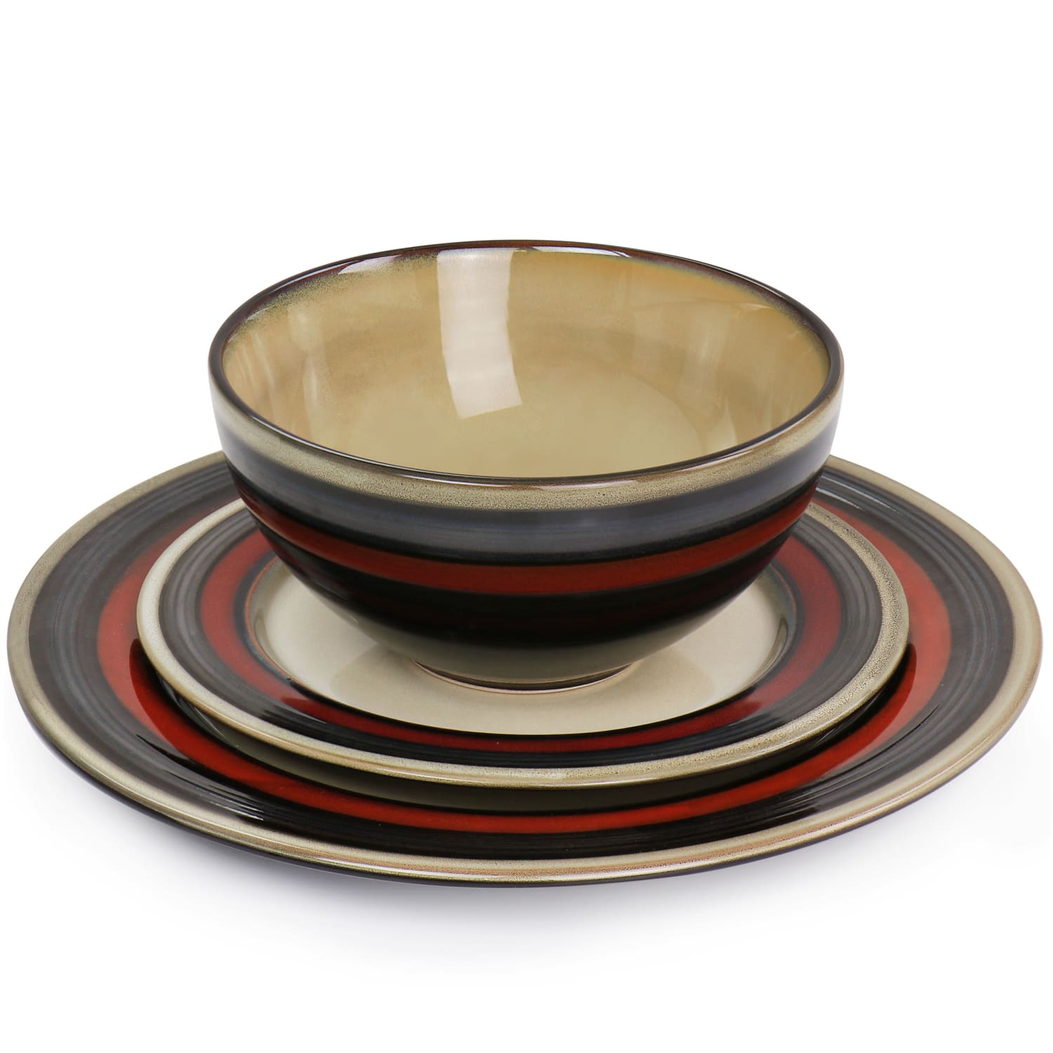 Gibson Elite Everston 12-Piece Double-Ring Design Dinnerware Set, Red - Image 6