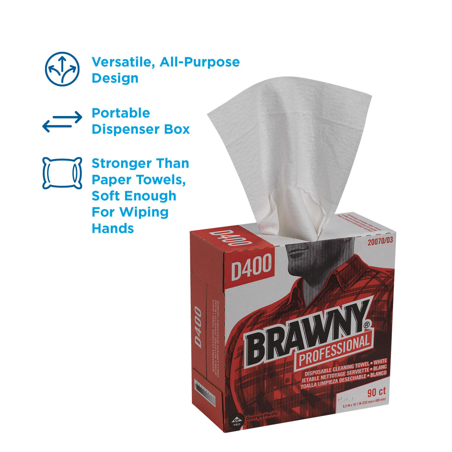 Brawny Professional by GP PRO Premium All Purpose DRC Wipers, White, 90 Sheets Per Box, Case Of 10 Boxes - Image 4