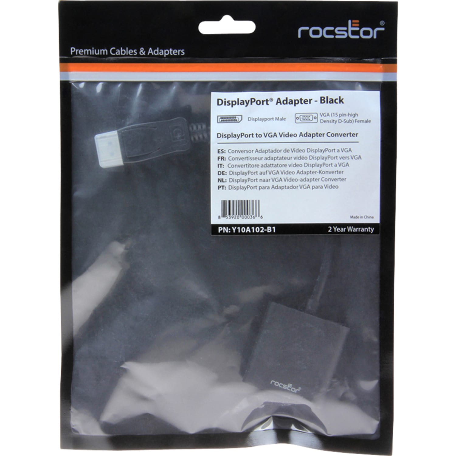 Rocstor DisplayPort to VGA Video Adapter Converter - Cable Length: 5.9in - 5.90in DisplayPort/VGA Video Cable for Video Device, Desktop Computer, Notebook, Projector, Monitor, HDTV - First End: 1 x DisplayPort Male Video - Second End: 1 x HD-15 Female VGA - Image 3