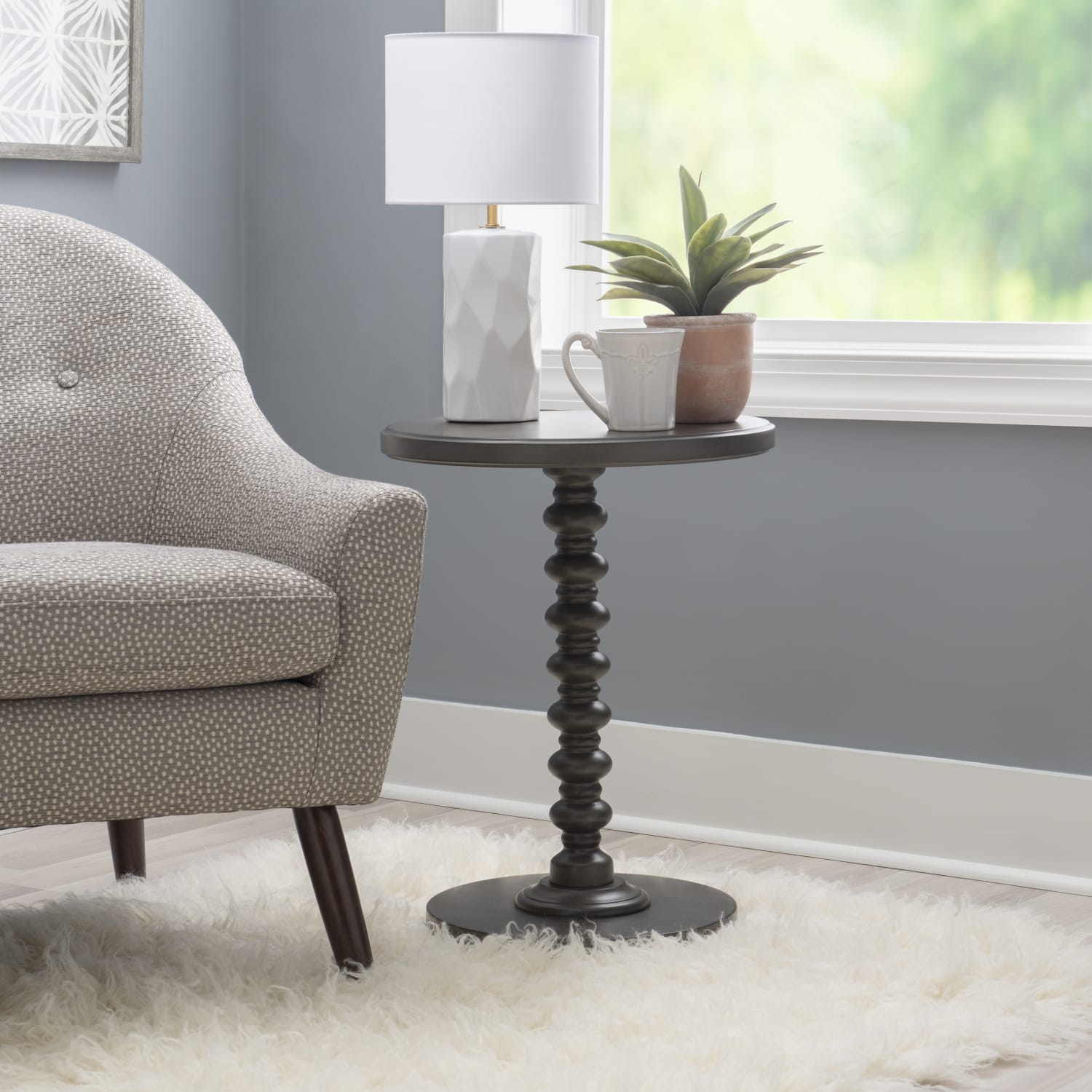Powell Jarsky Round Spindle Side Table, 22-1/4inH x 17inW x 17inD, Dark Gray - Image 4
