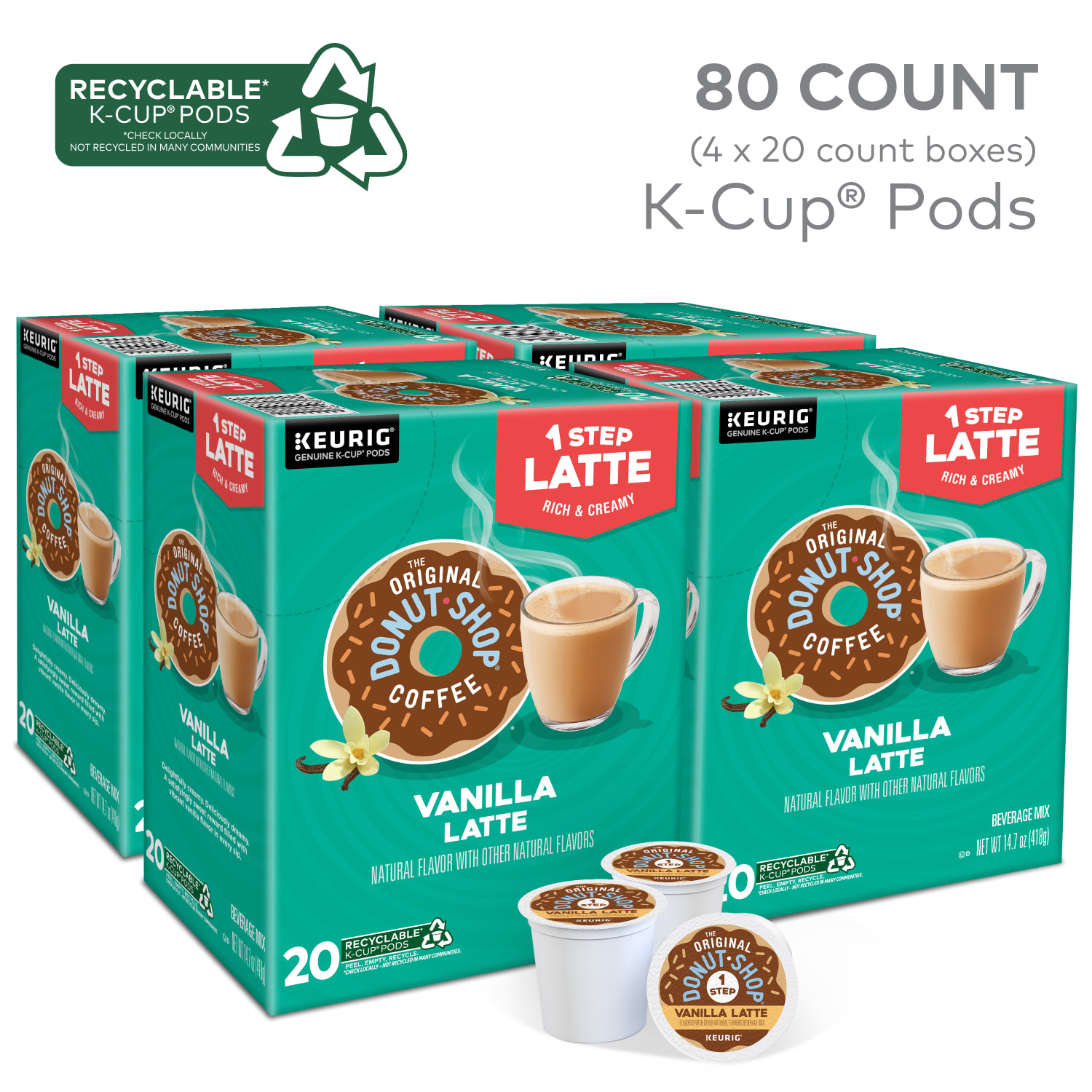 The Original Donut Shop One Step Vanilla Latte Keurig Single-Serve Coffee K-Cup Pods, 20 Pods Per Pack, Case Of 4 Packs - Image 3