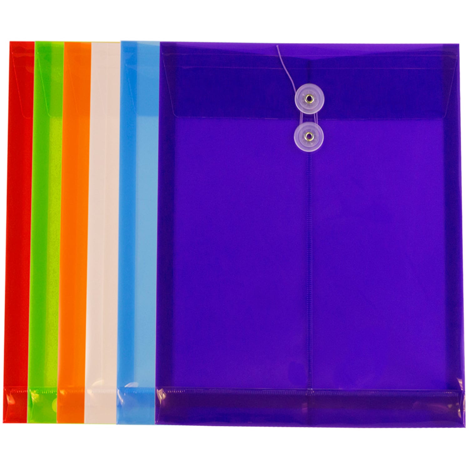 JAM Paper Plastic Open-End Envelopes, Letter, 11-3/4in x 9-3/4in, With Button & String Closure, Assorted Colors, Pack Of 6 Envelopes - Image 3
