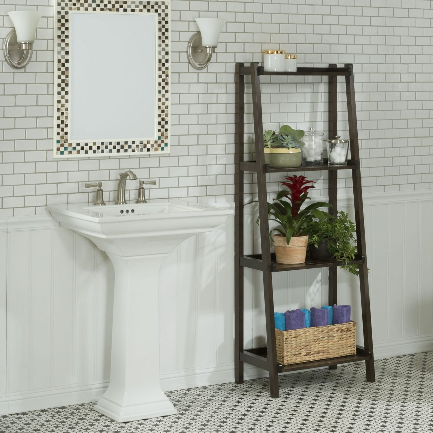 New Ridge Home Goods Dunnsville 60inH 4-Tier Leaning Ladder Bookcase, Espresso - Image 3