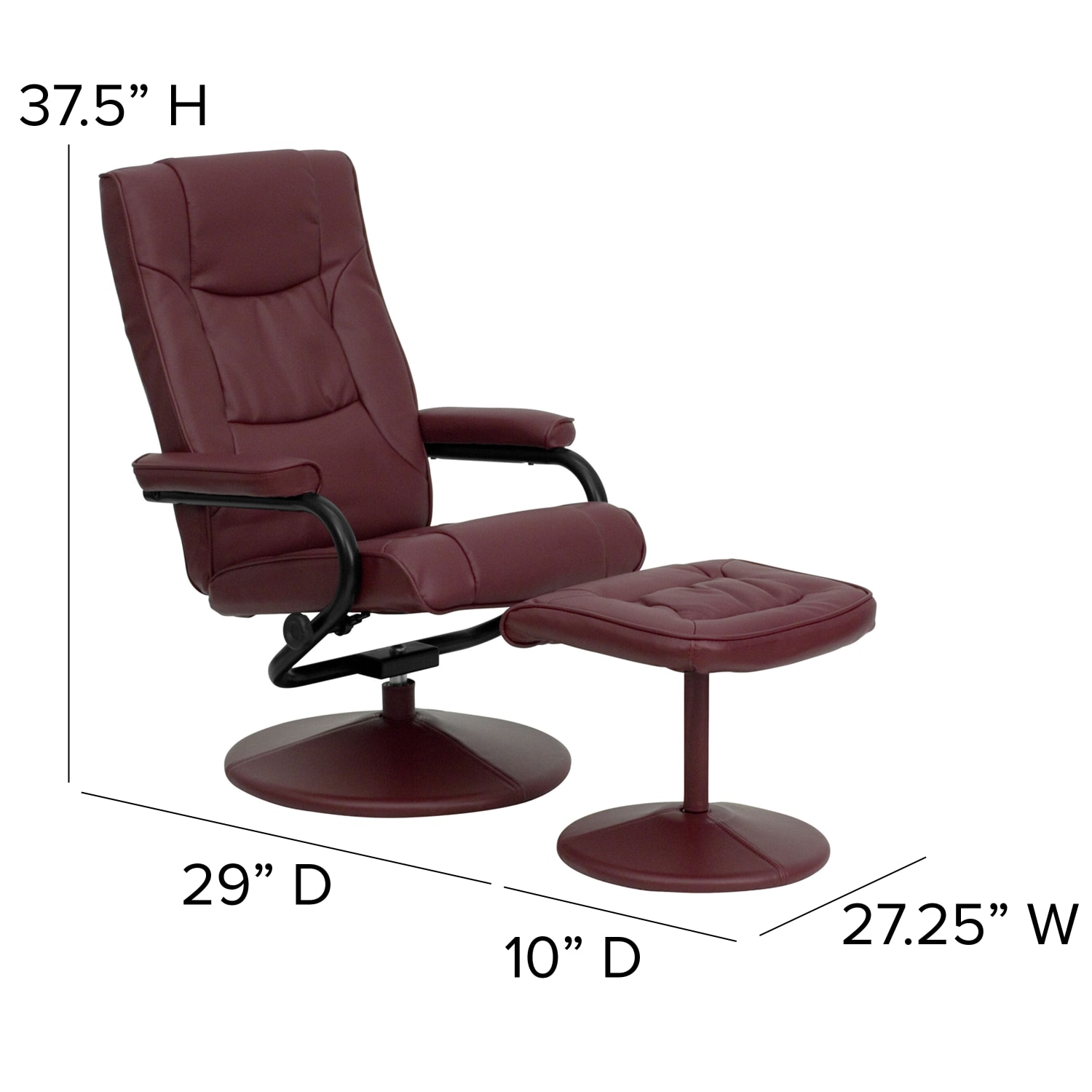 Flash Furniture Contemporary Recliner With Wrapped Base Ottoman, Burgundy/Black - Image 5